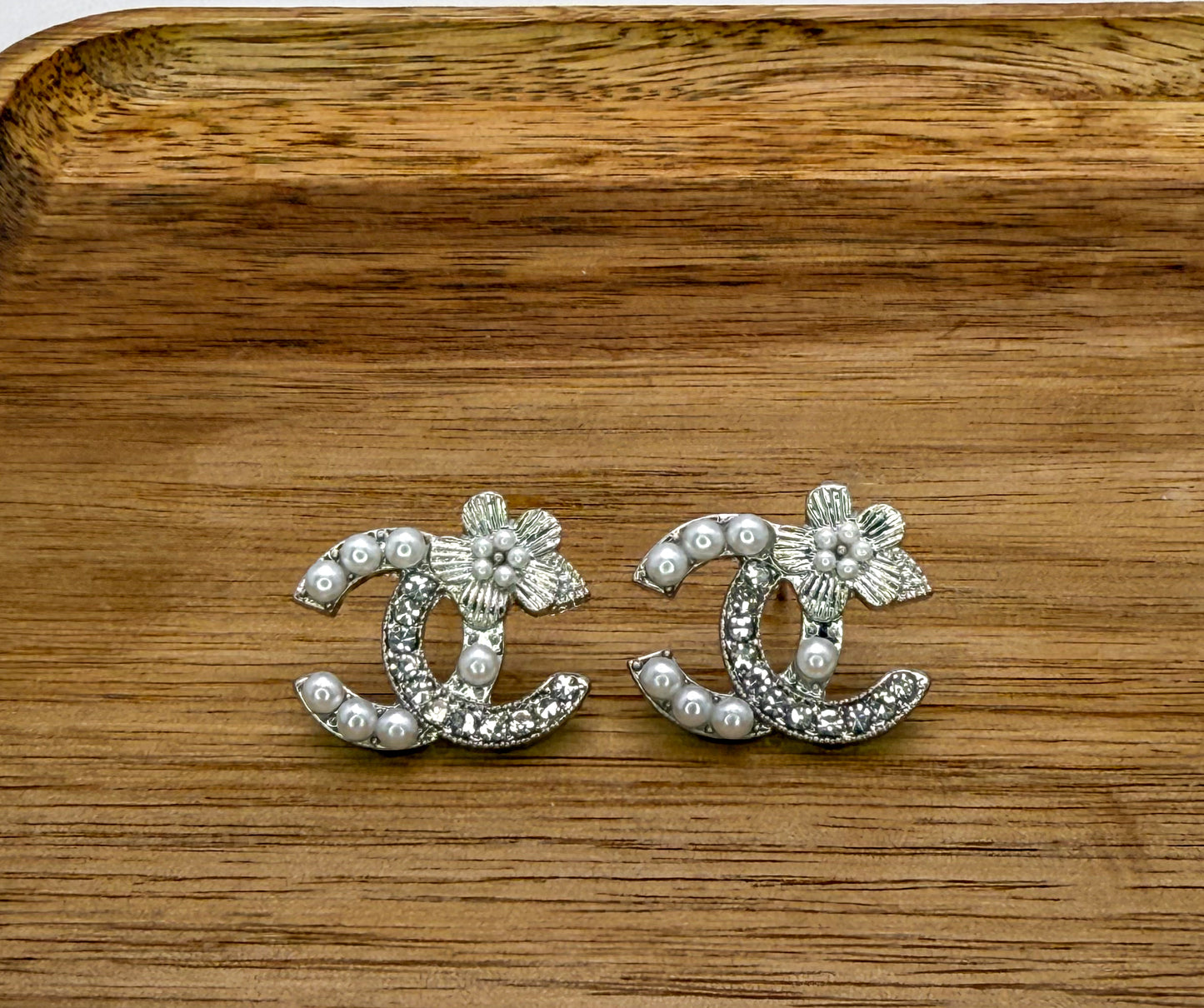 Small CC Designer Gold or Silver Stud Earrings