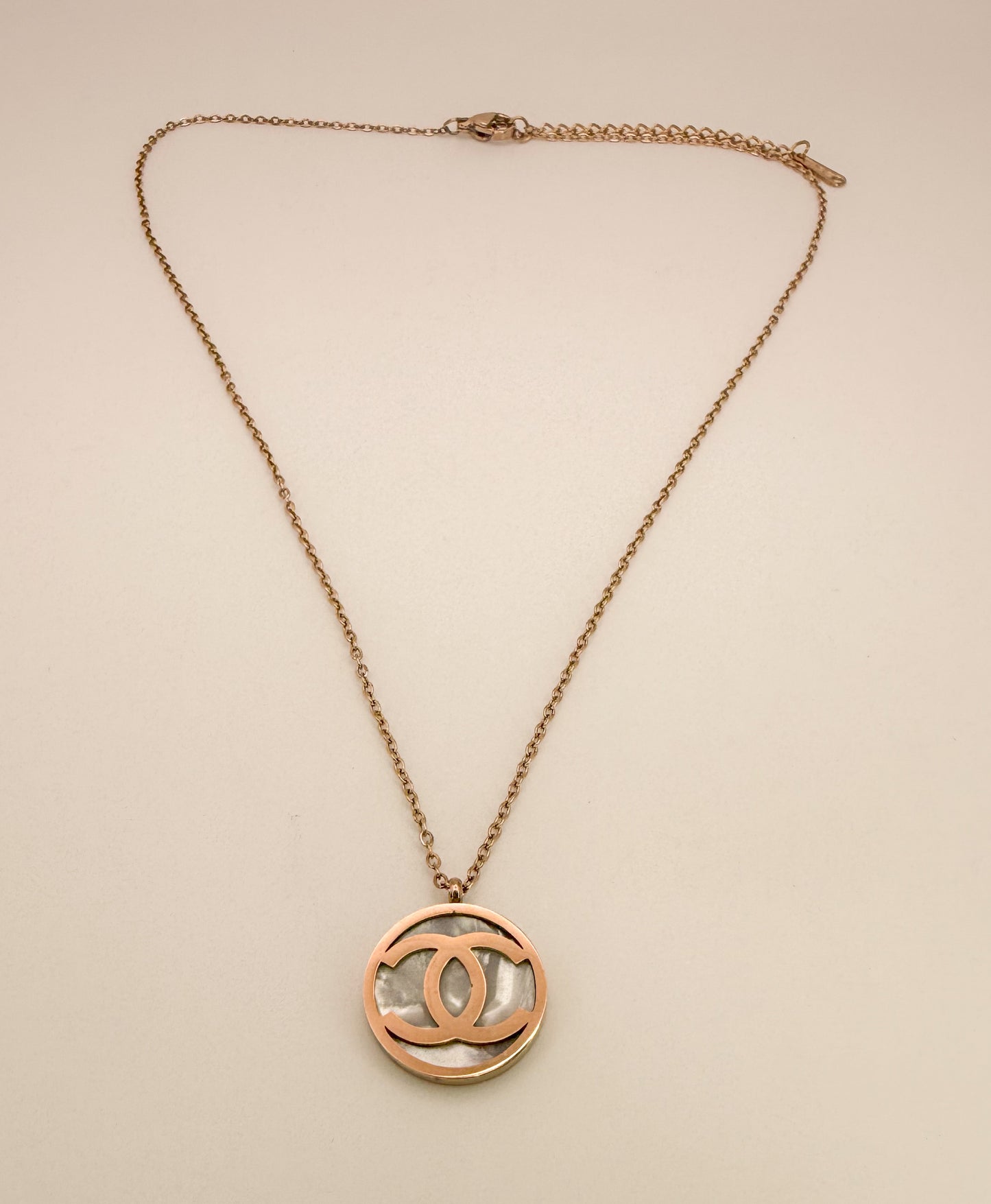 Rose Gold CC Mother of Pearl Pendant Stainless Steel Necklace