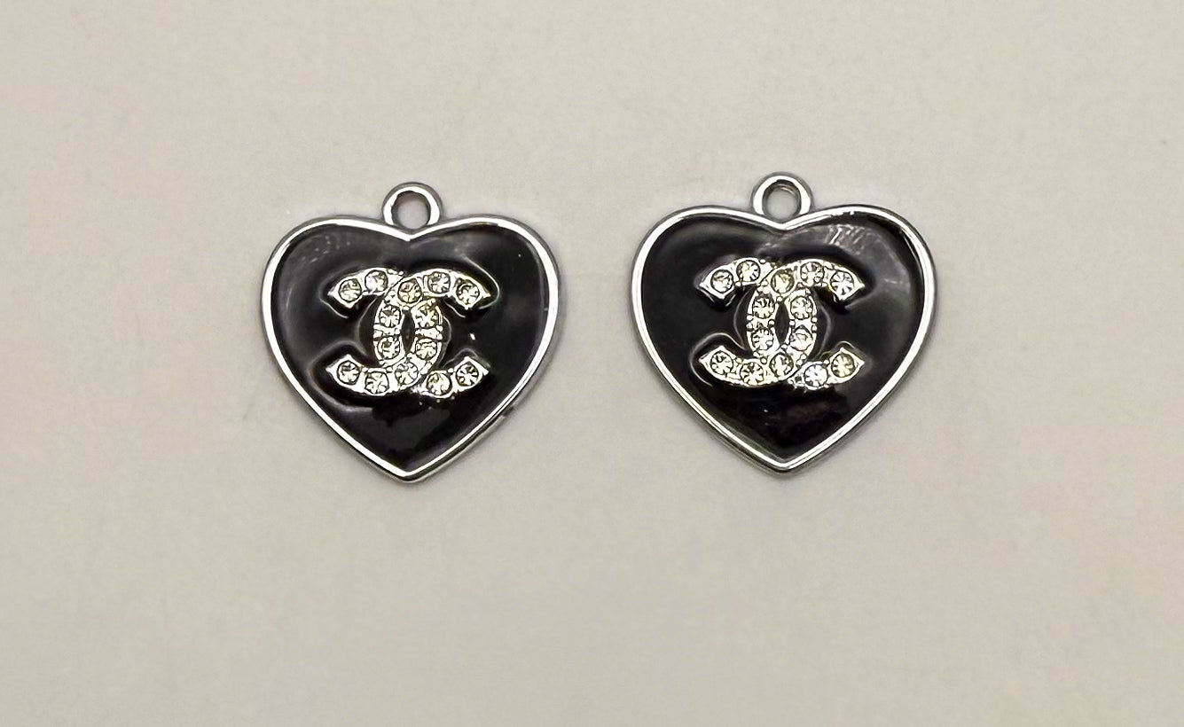 Solid Black CC Designer Heart Gold and Silver DIY Charms