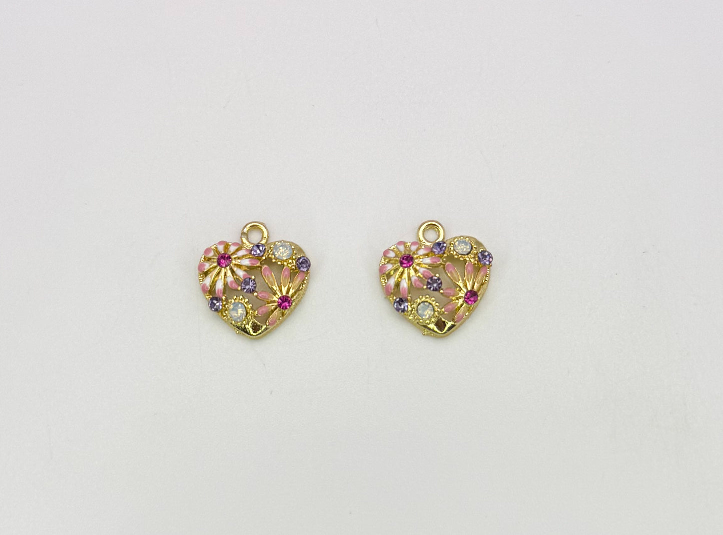 High Quality Gold Flower n Rhinestone Heart DIY Charm