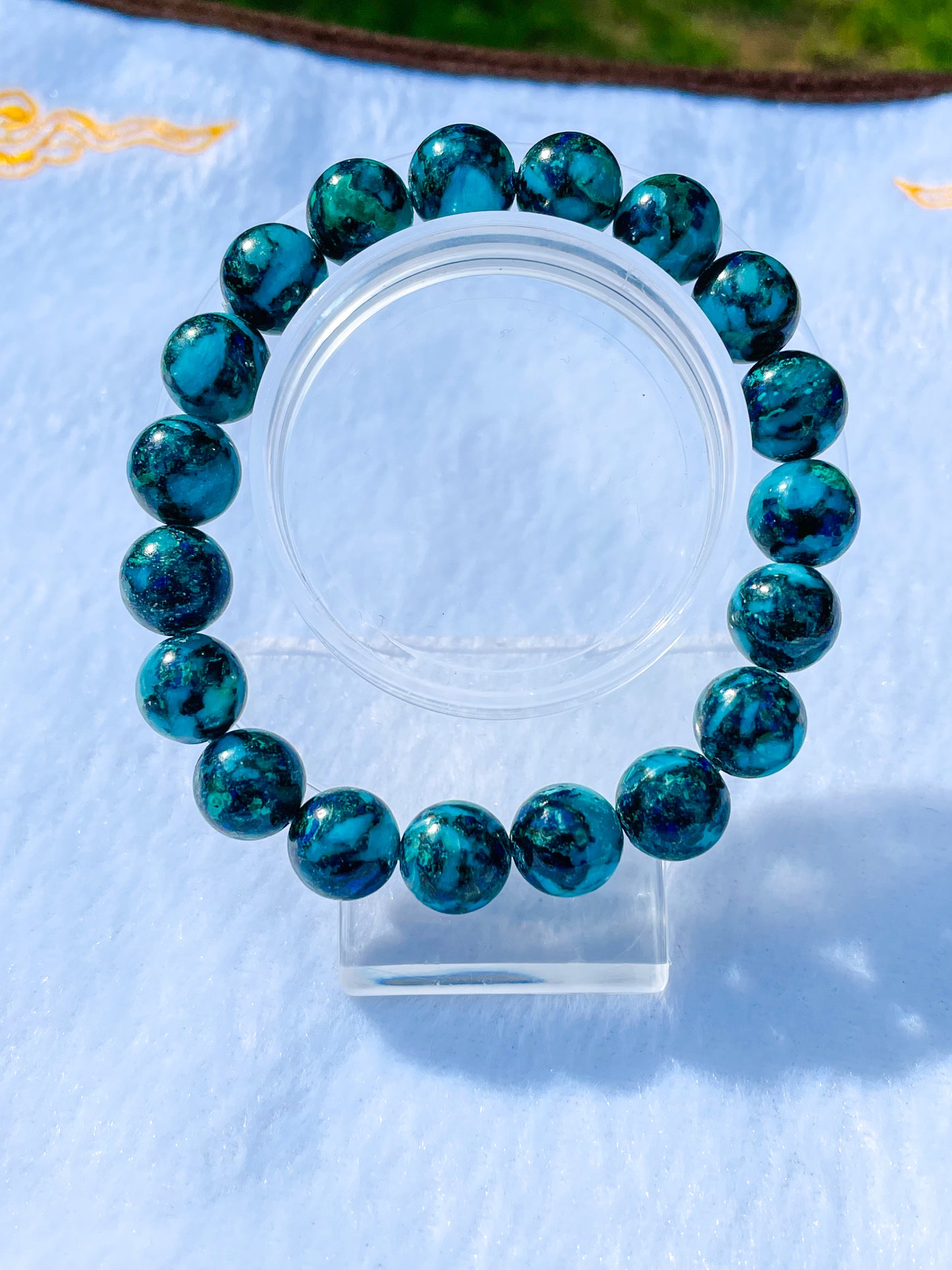 Natural Azurite with Malachite Crystal Beaded Stretch Adjustable Bracelet