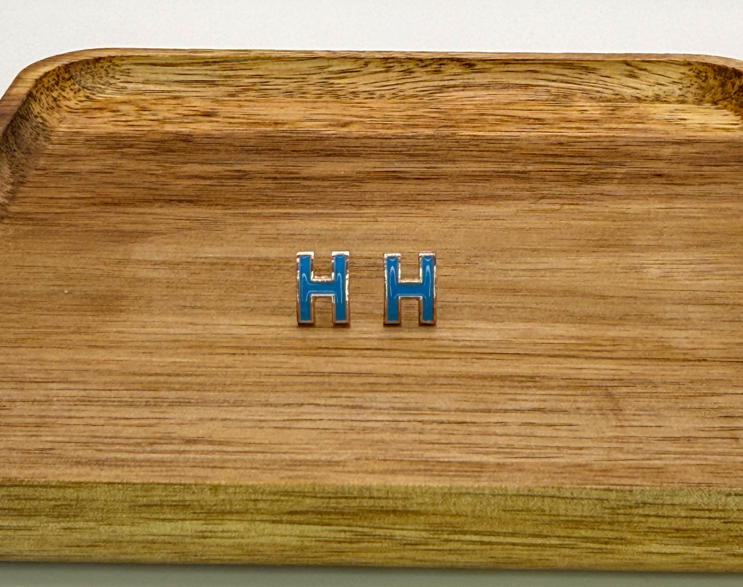 Hermes Blue Gold Stud Earrings