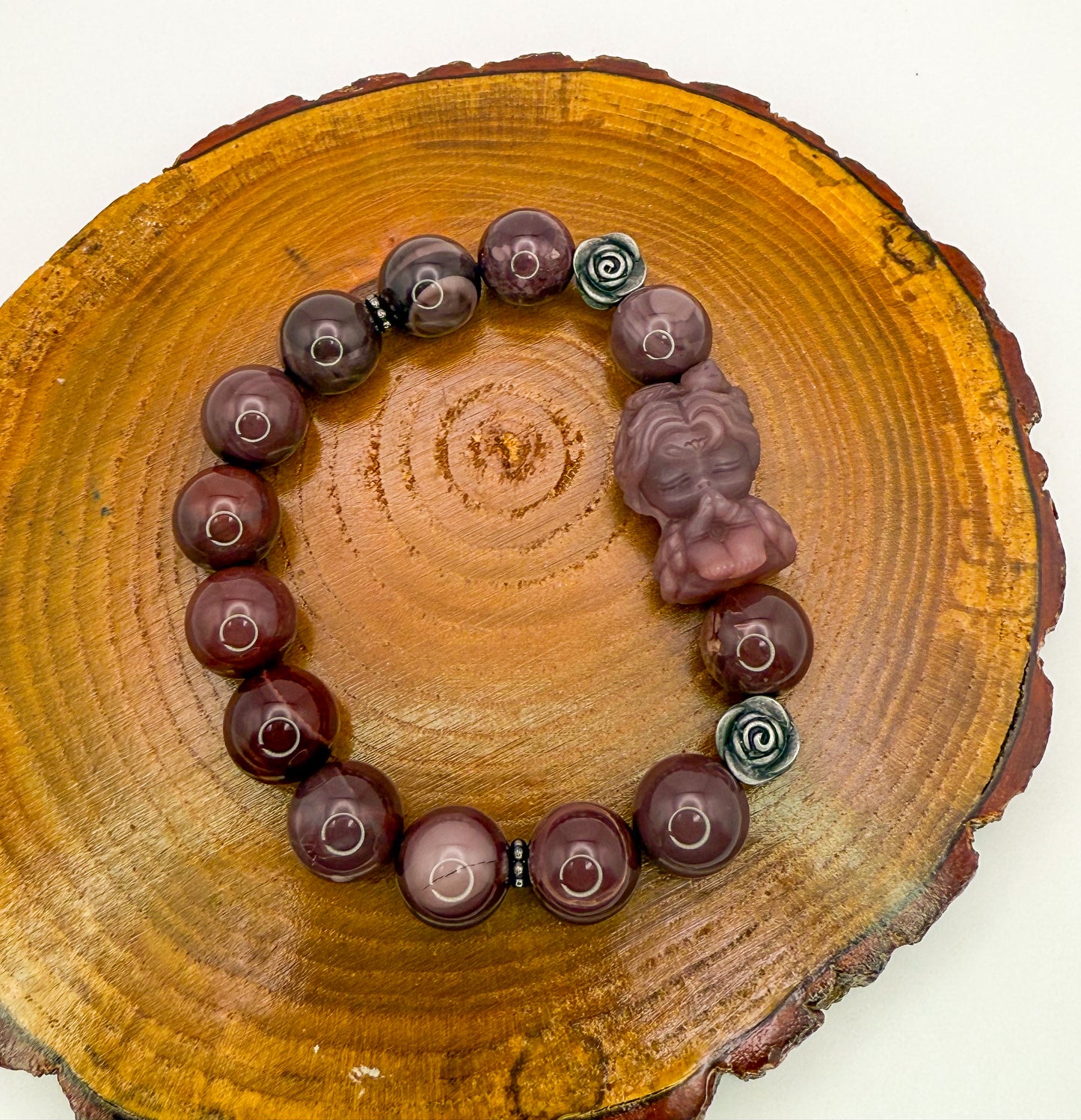 Natural Purple Alashan Agate Gemstone Phoenix Girl Adjustable Stretch Bracelet