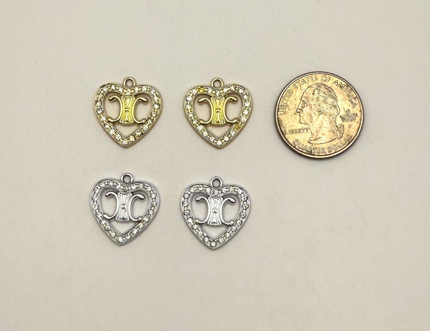 Designer Logo Gold and Silver Heart DIY Charms
