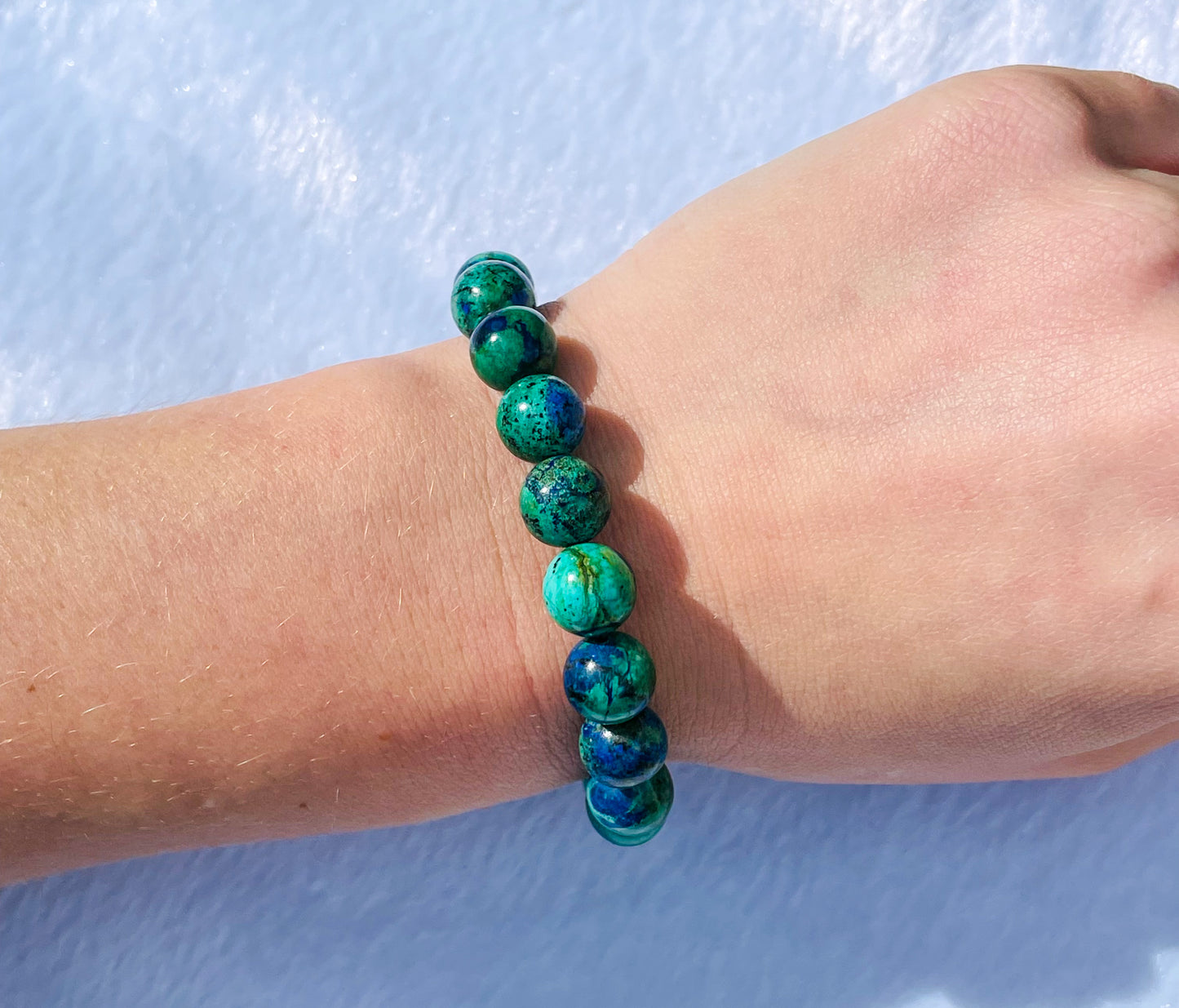 Natural Azurite with Malachite Crystal Beaded Stretch Adjustable Bracelet