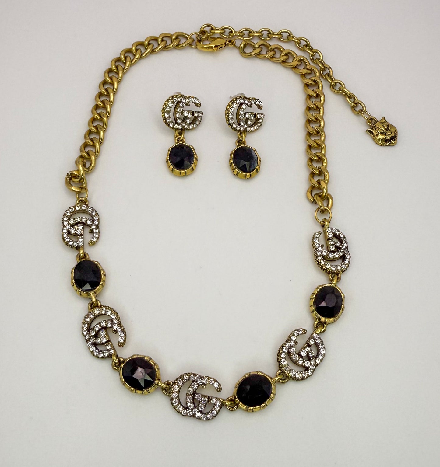 Bold n Gold Gucci Designer Matching Necklace and Earrings Jewelry Set