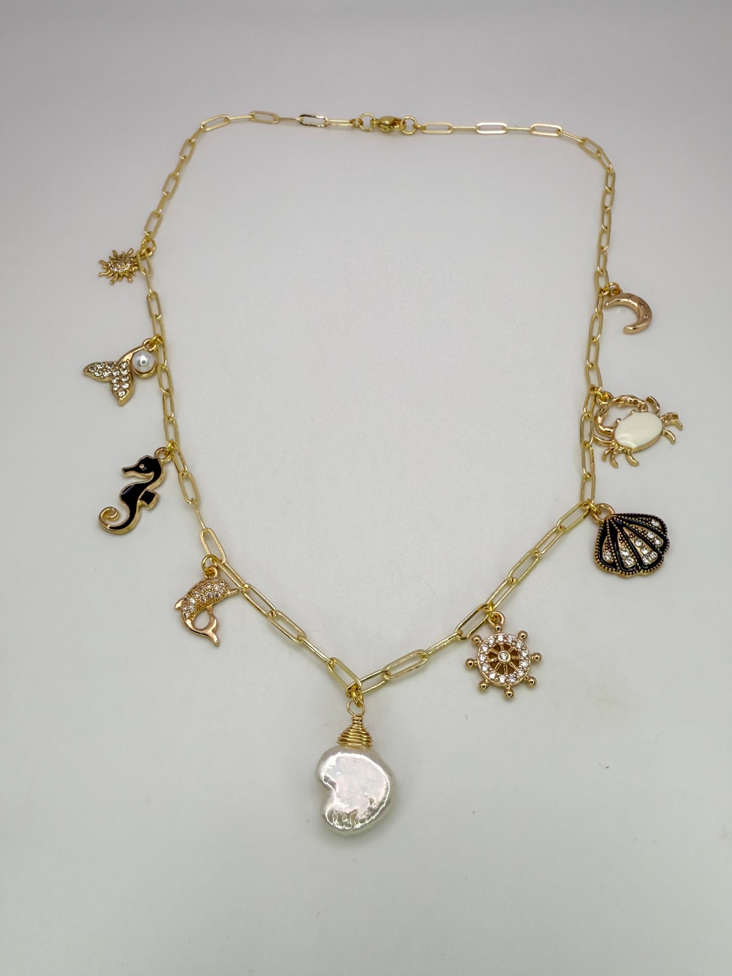 Thee Ocean Natural Pearl Gold Charm Necklace