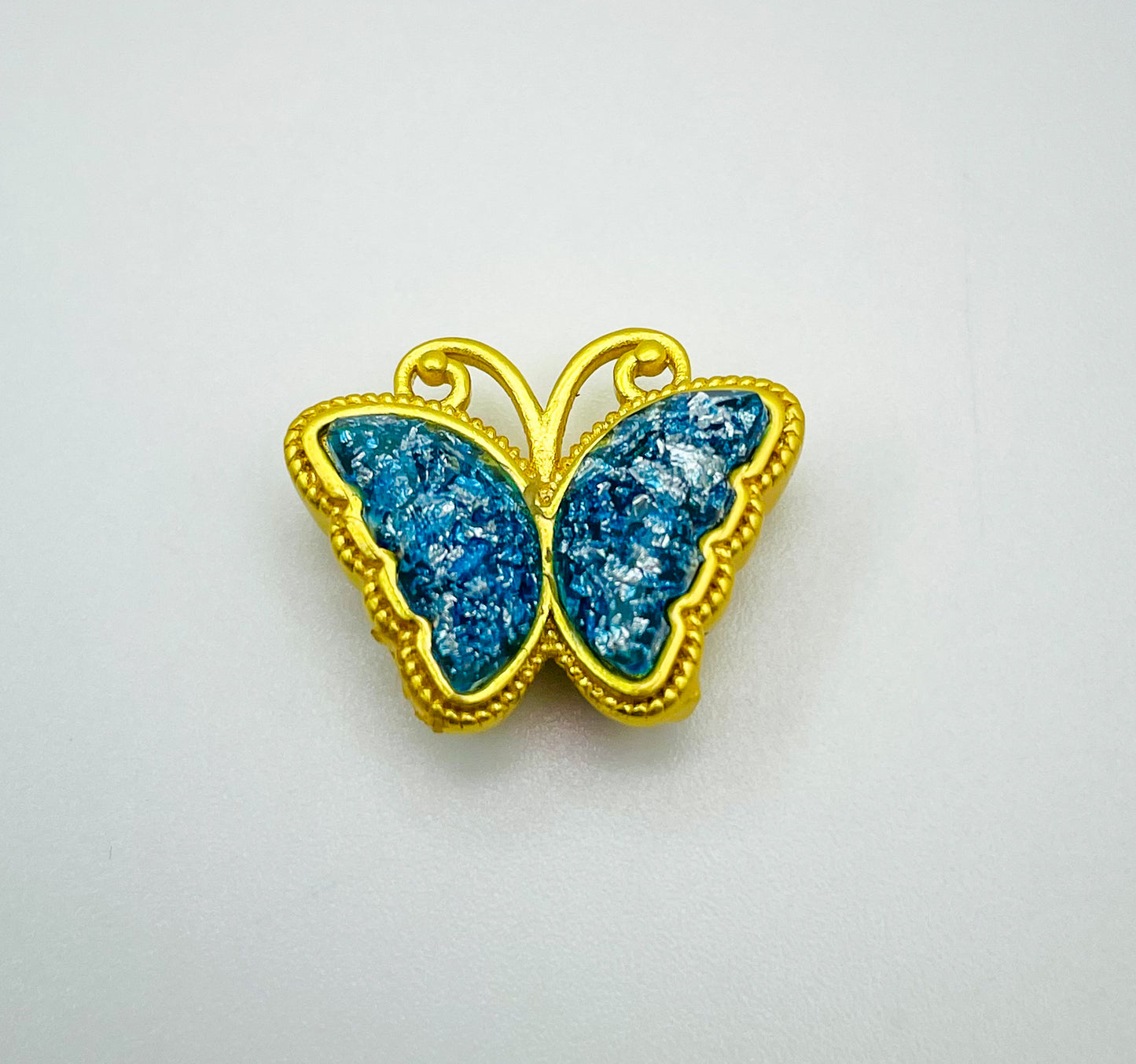 Gold Butterfly Charm Bead with Glitter Resin Enamel