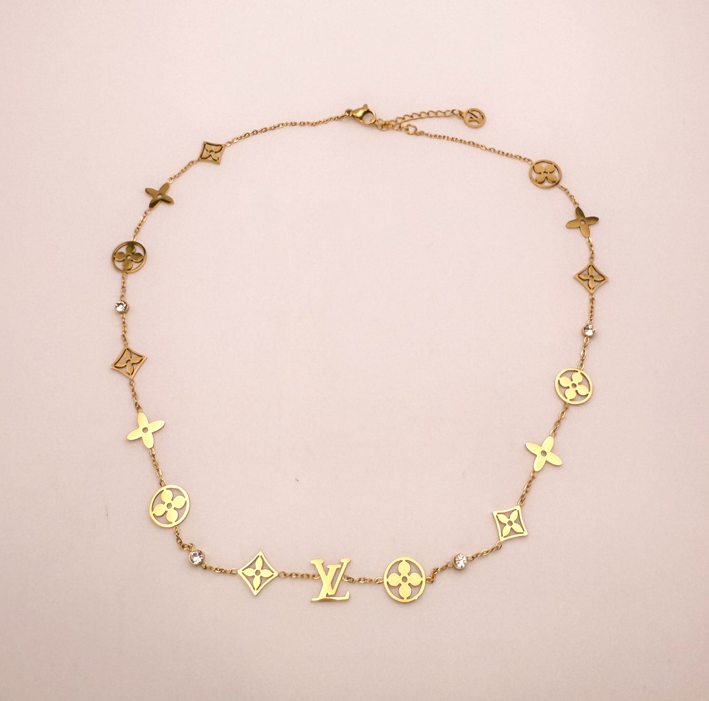 LV Designer Logo Gold Stainless Steel Necklace