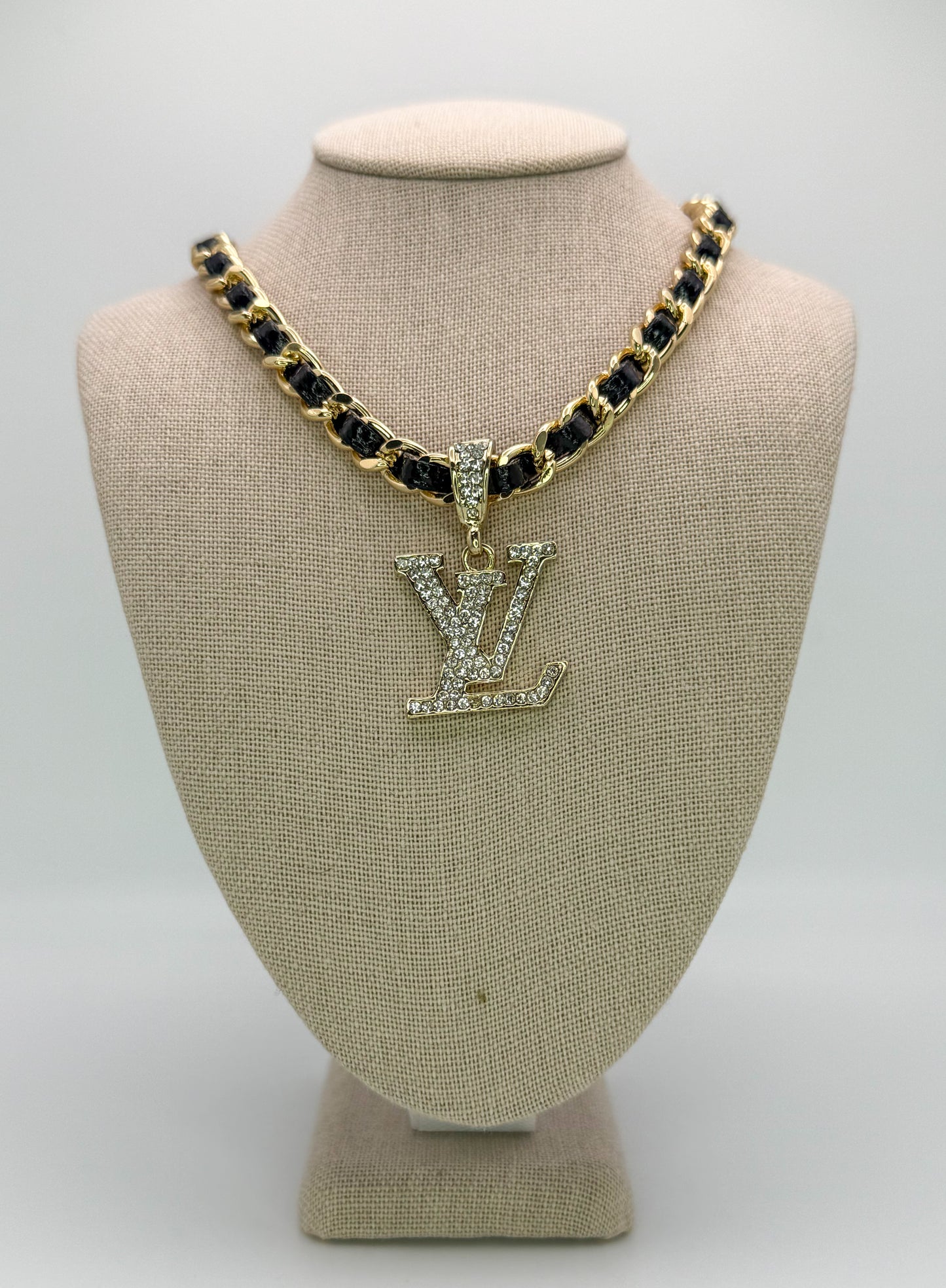 Bold n Gold LV Designer Leather Weaved Necklace