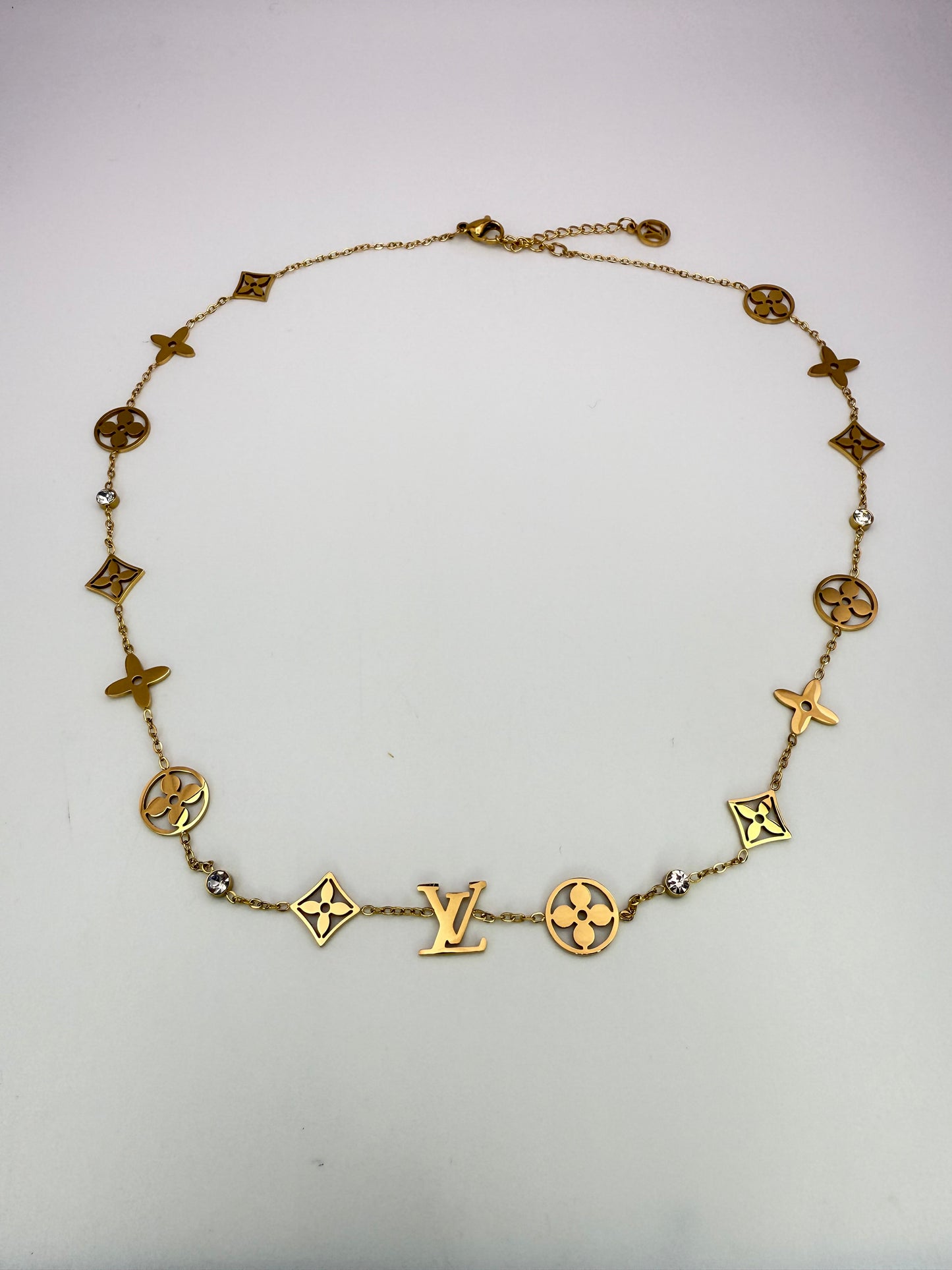 LV Designer Logo Gold Stainless Steel Necklace