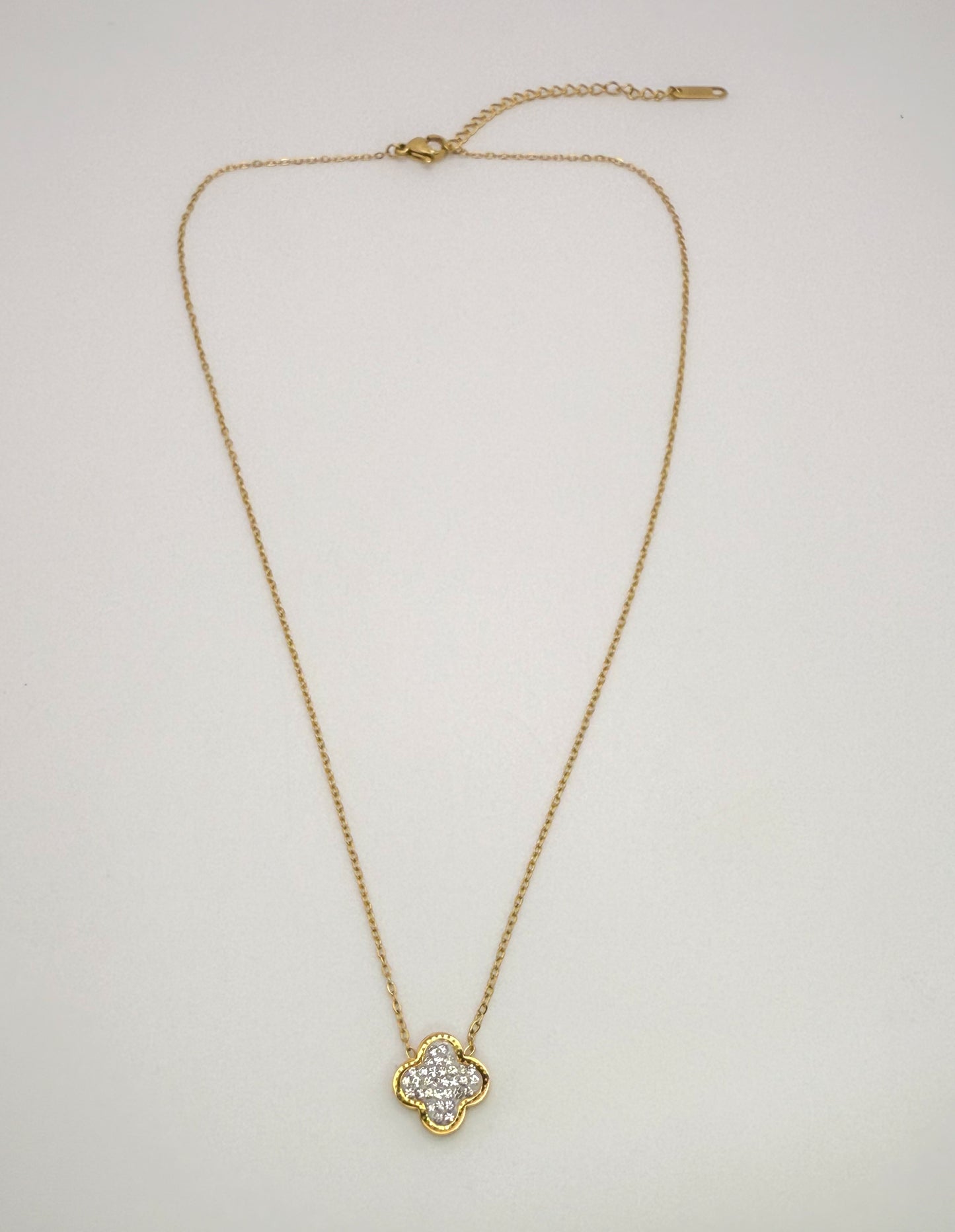 Gold Single LV Designer Clover Bling Necklace