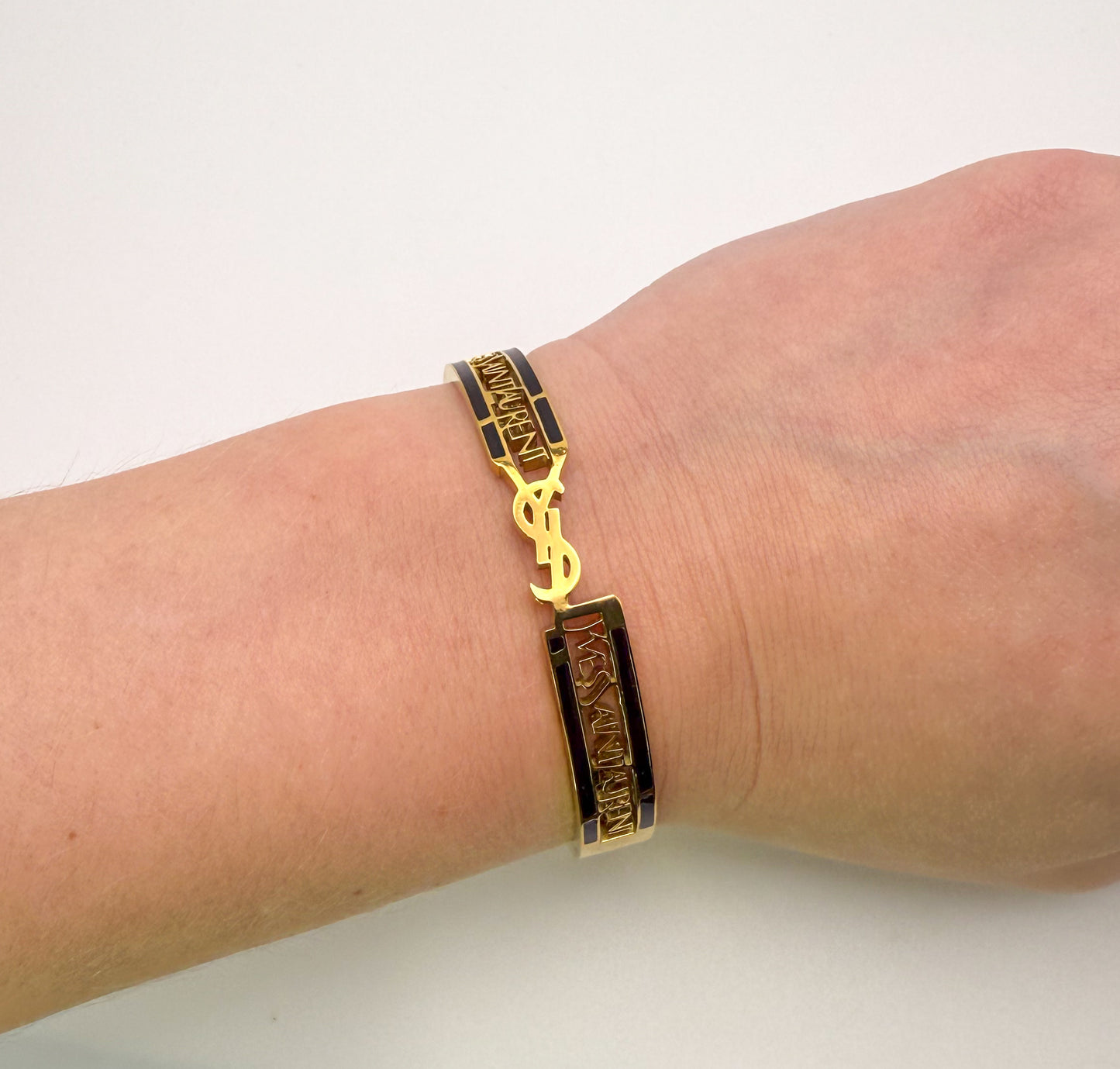 High Quality YSL Designer Gold Stainless Steel Bangle Bracelet with Designer Stamp