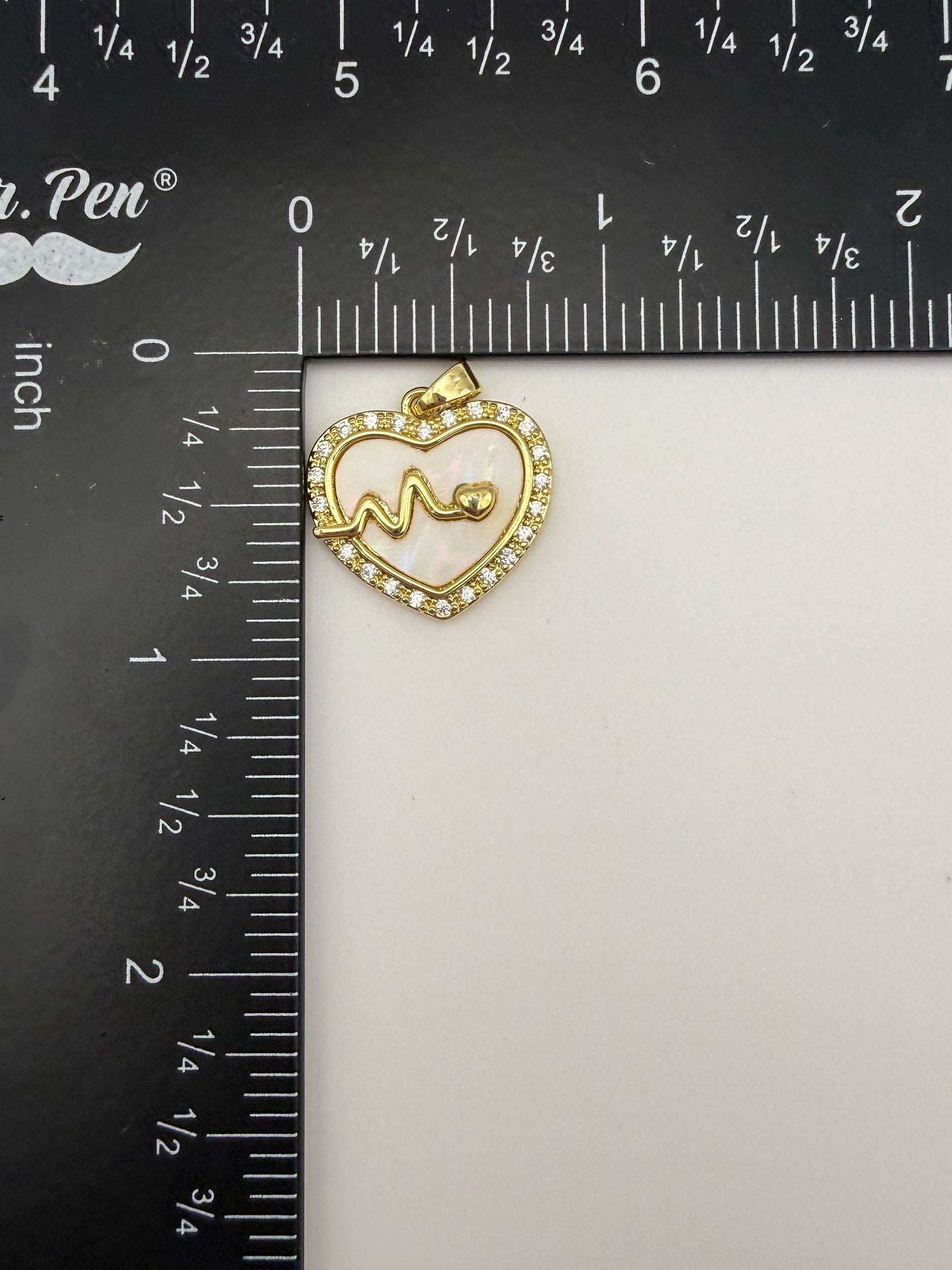Gold Mother of Pearl Shell Heart Mom & Heartbeat Charm Pendants