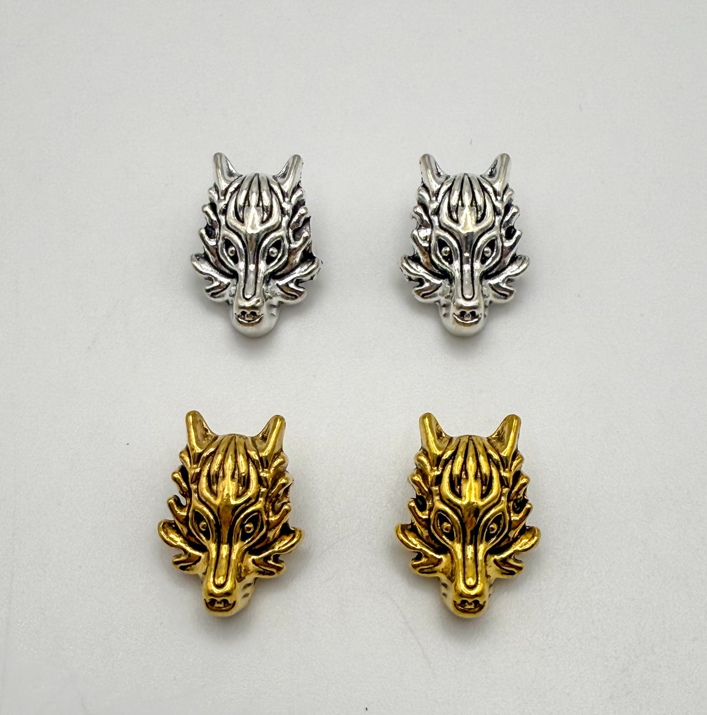 Wolf Head Gold & Silver Spacer Charm Beads
