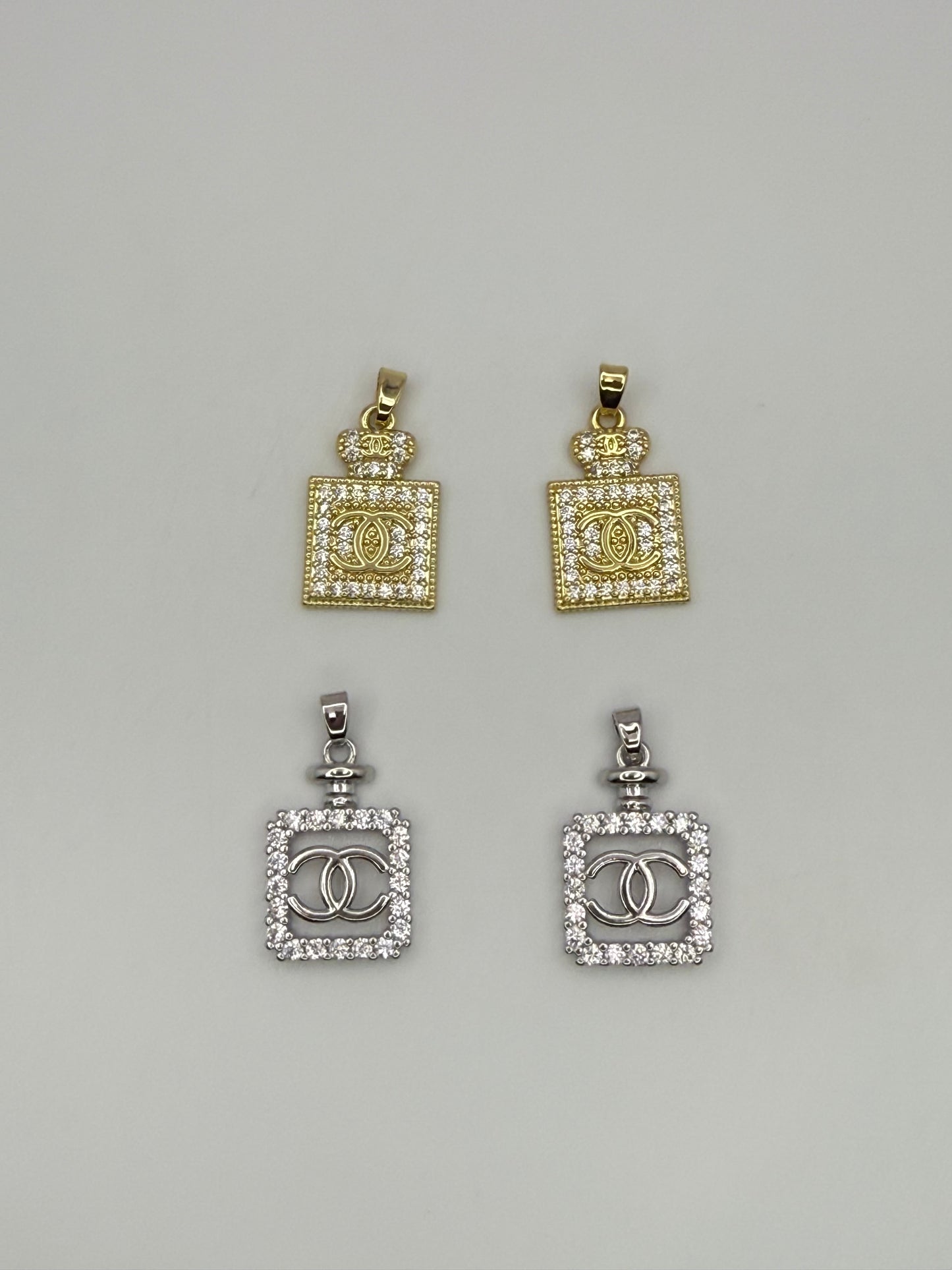 High Quality Gold and Silver CC Perfume Bottle DIY Charm Pendants