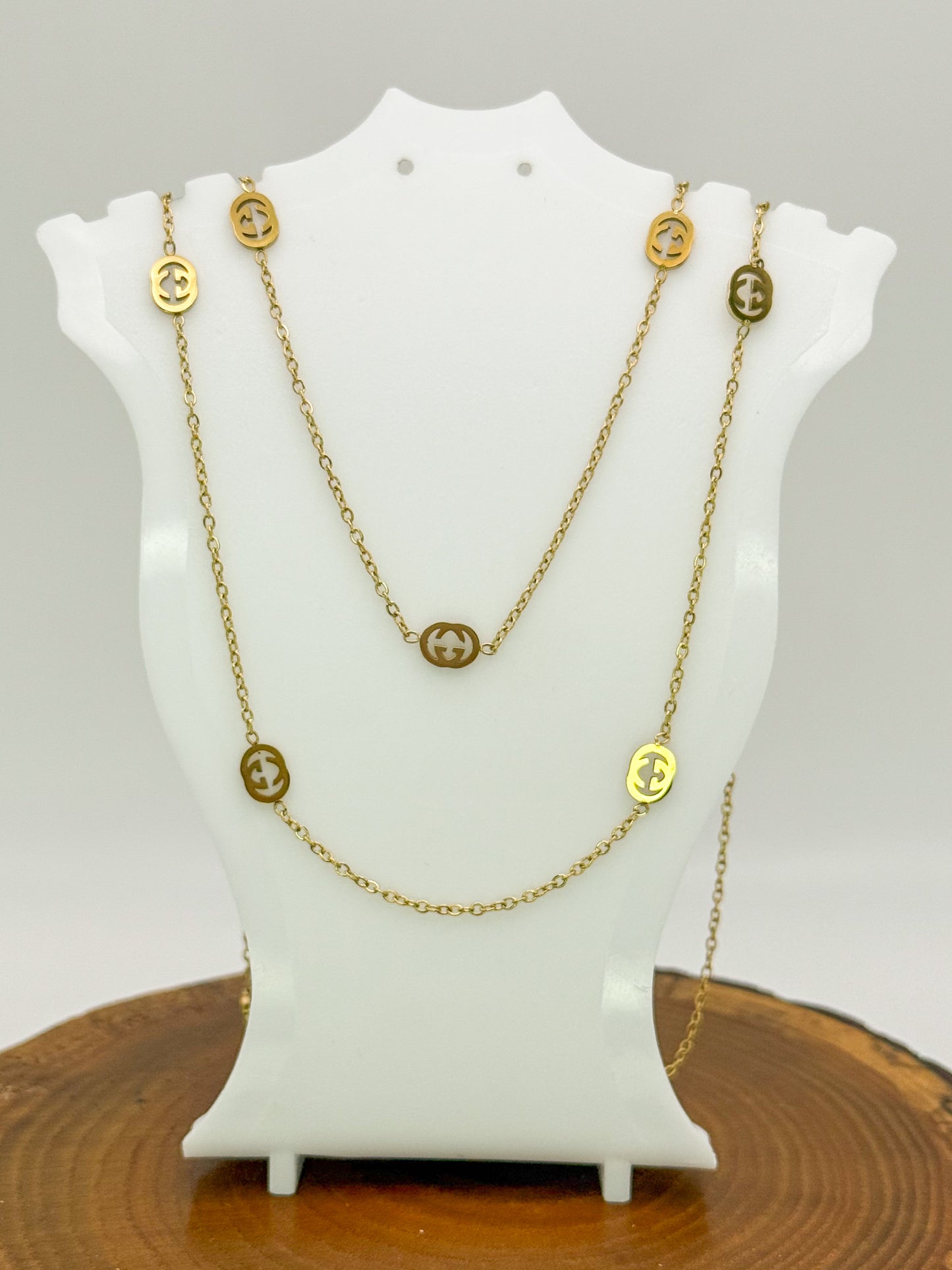 GG Designer Gold Double Layered Necklace