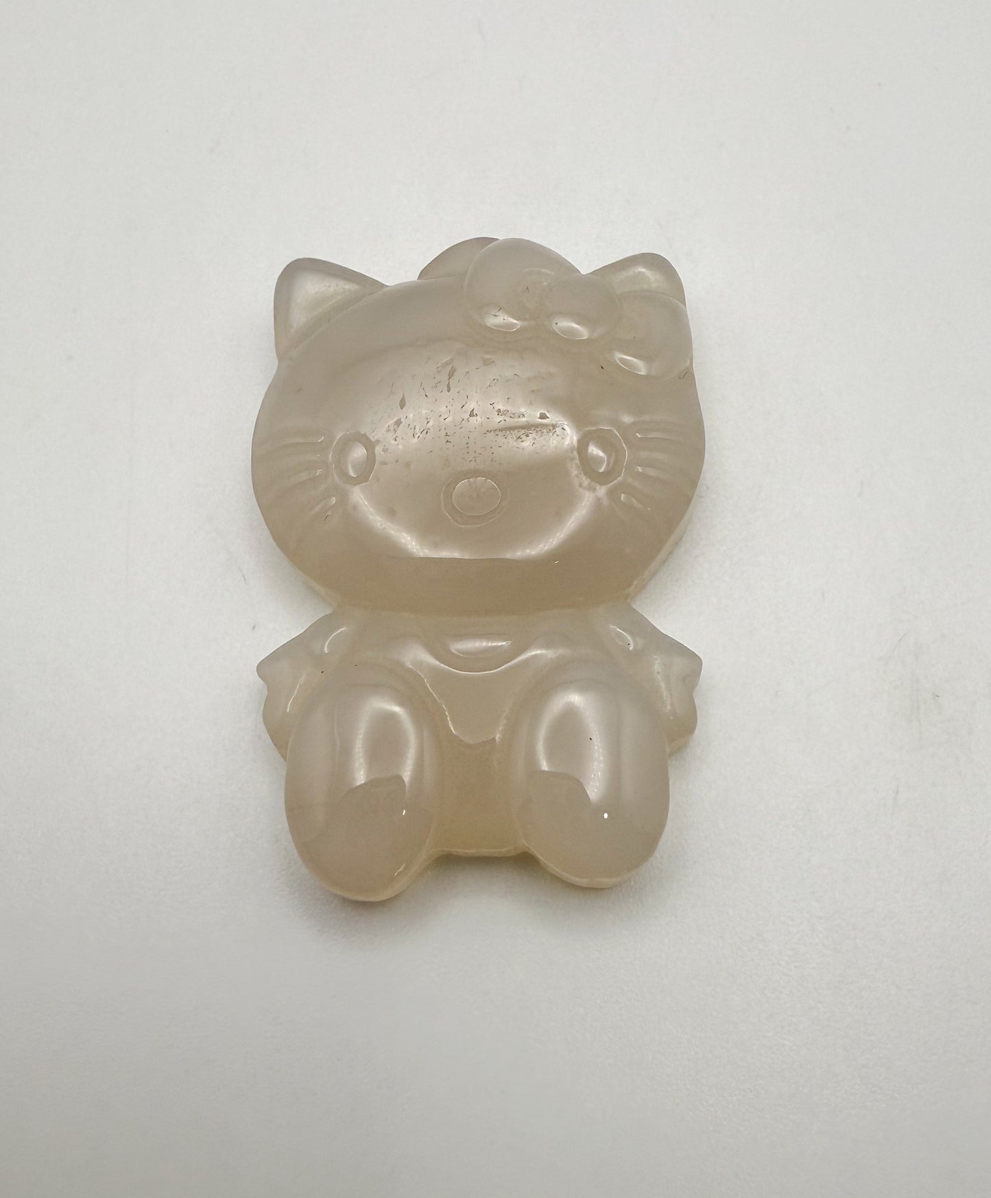 Natural Flower Agate & White Agate Crystal HK Kitty Flatback Decor