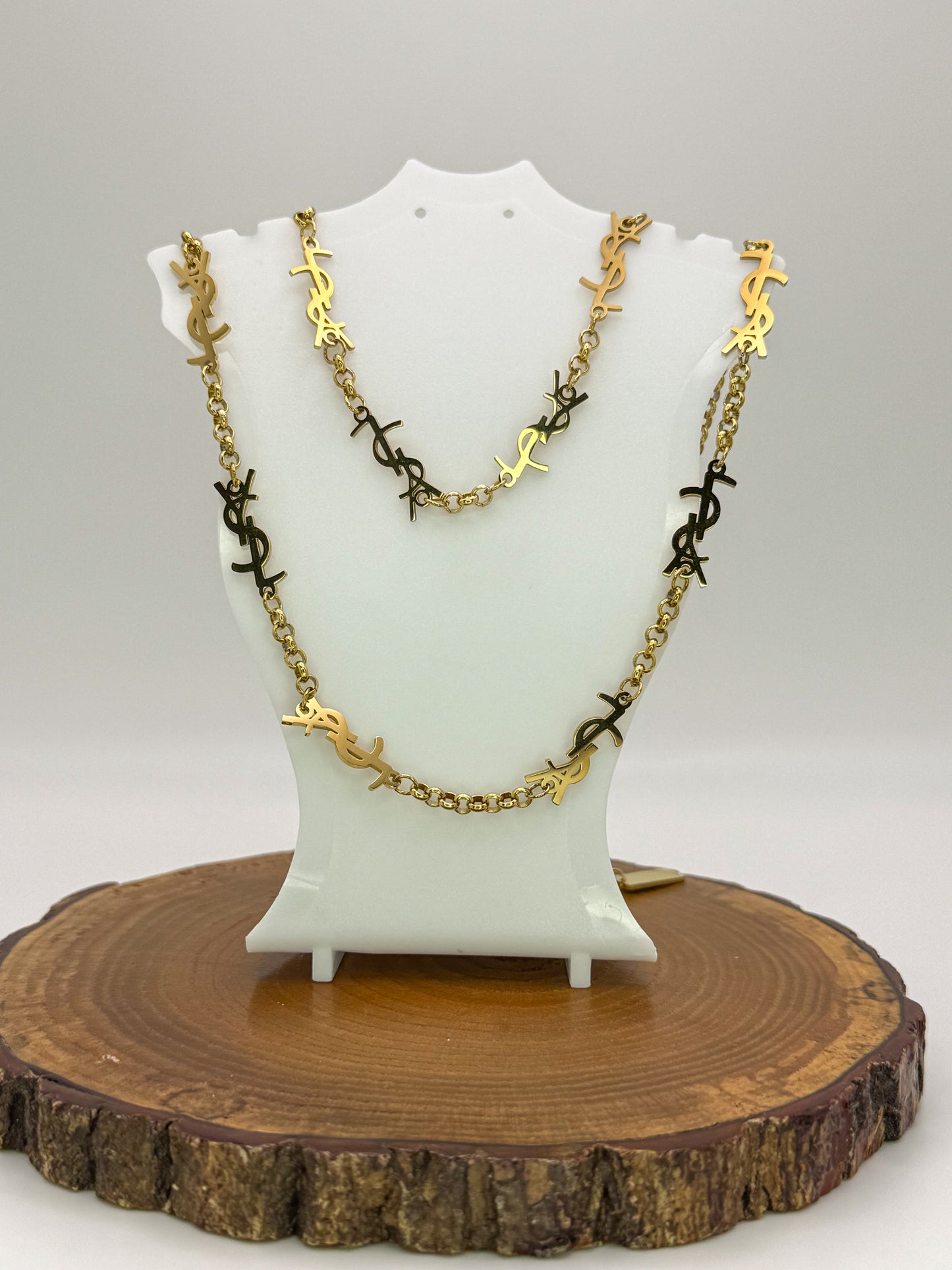 YSL Designer Gold Stainless Steel Matching Necklace & Bracelet Set