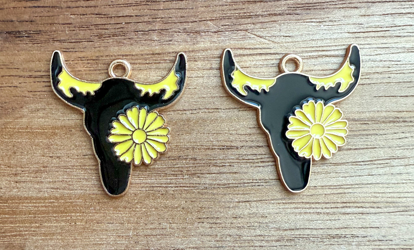 Black & Yellow Enamel Gold Cow DIY Charms