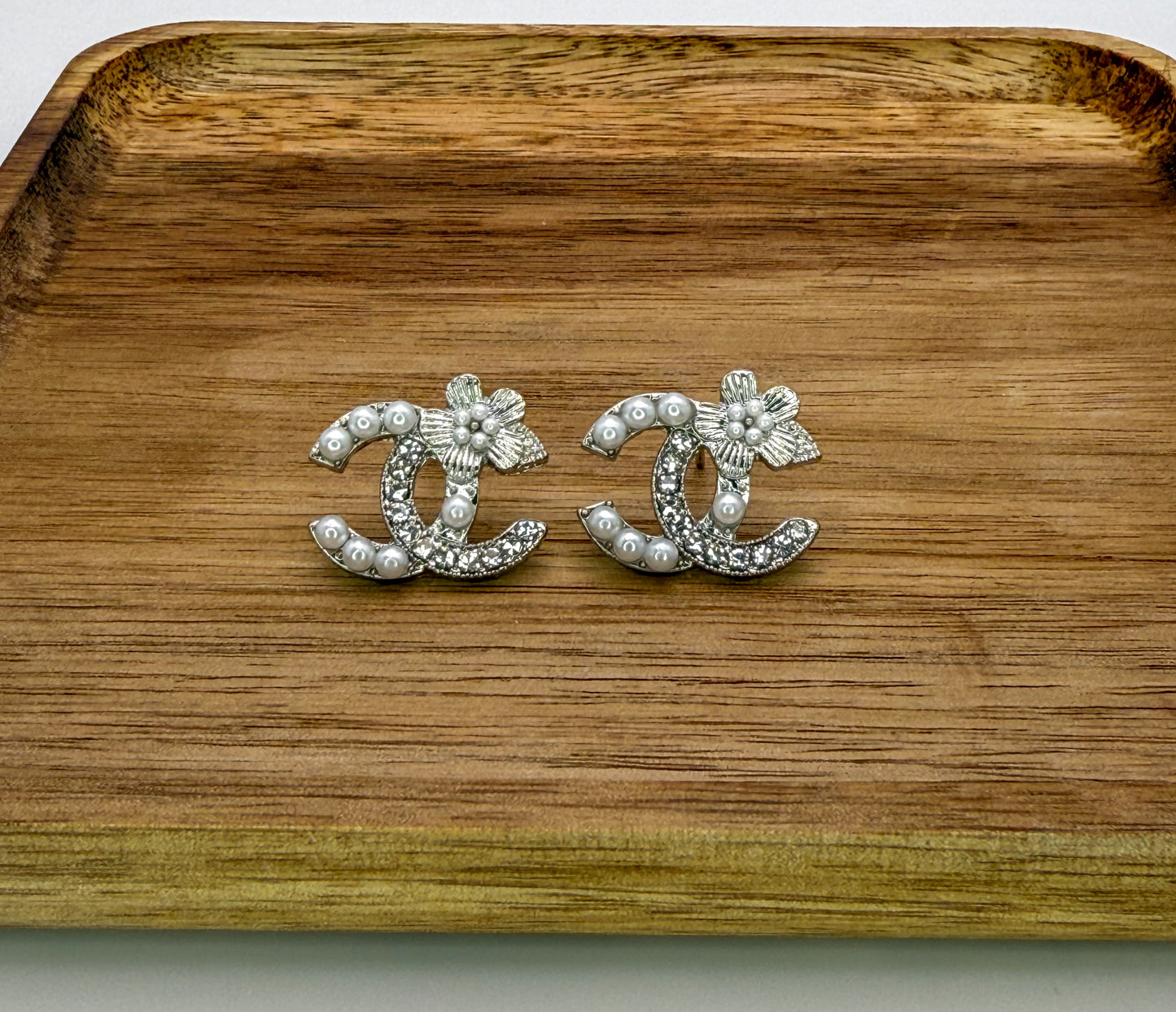 Small CC Designer Gold or Silver Stud Earrings