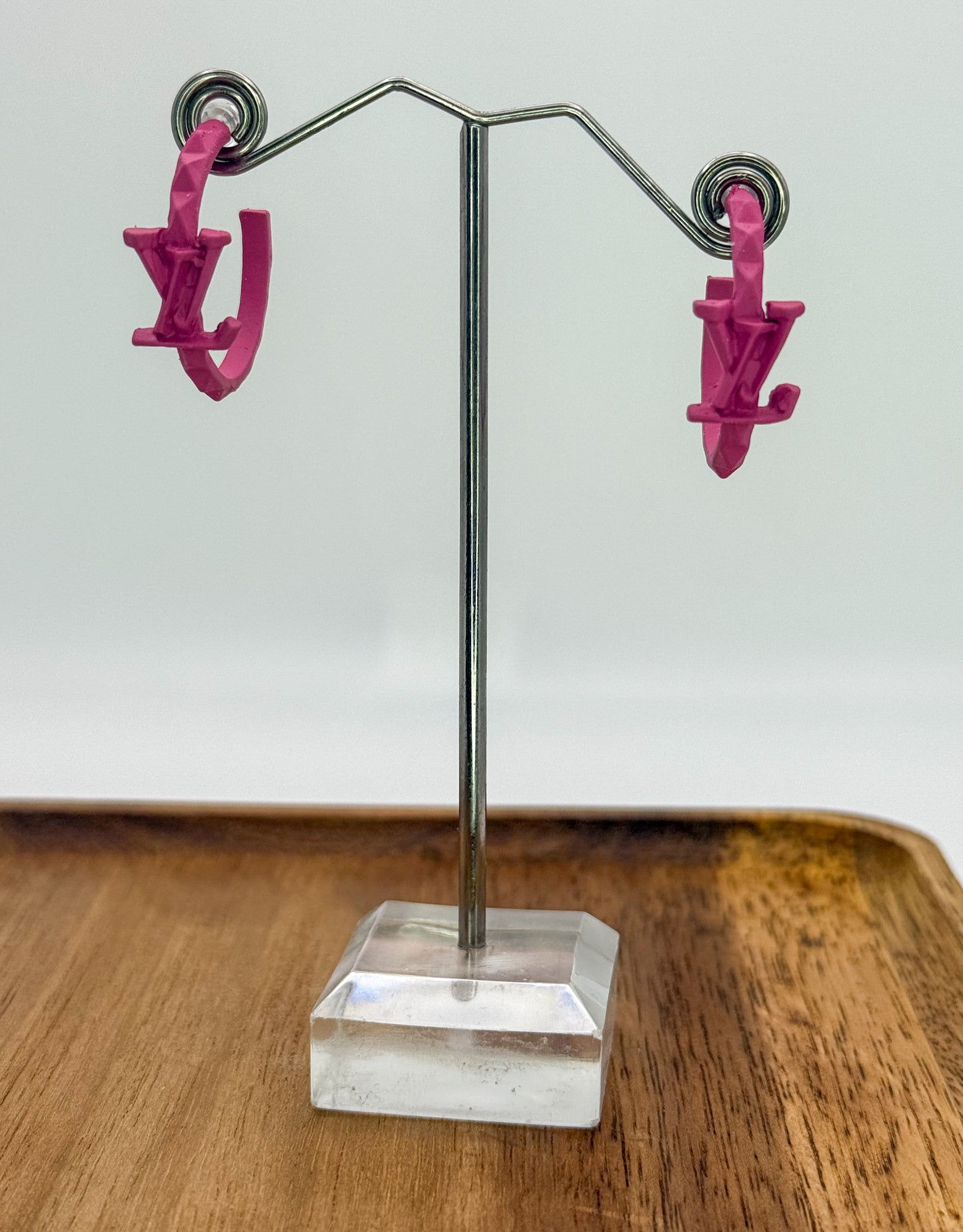 Bright Colored LV Designer Medium Hoop Earrings-Stud Closure