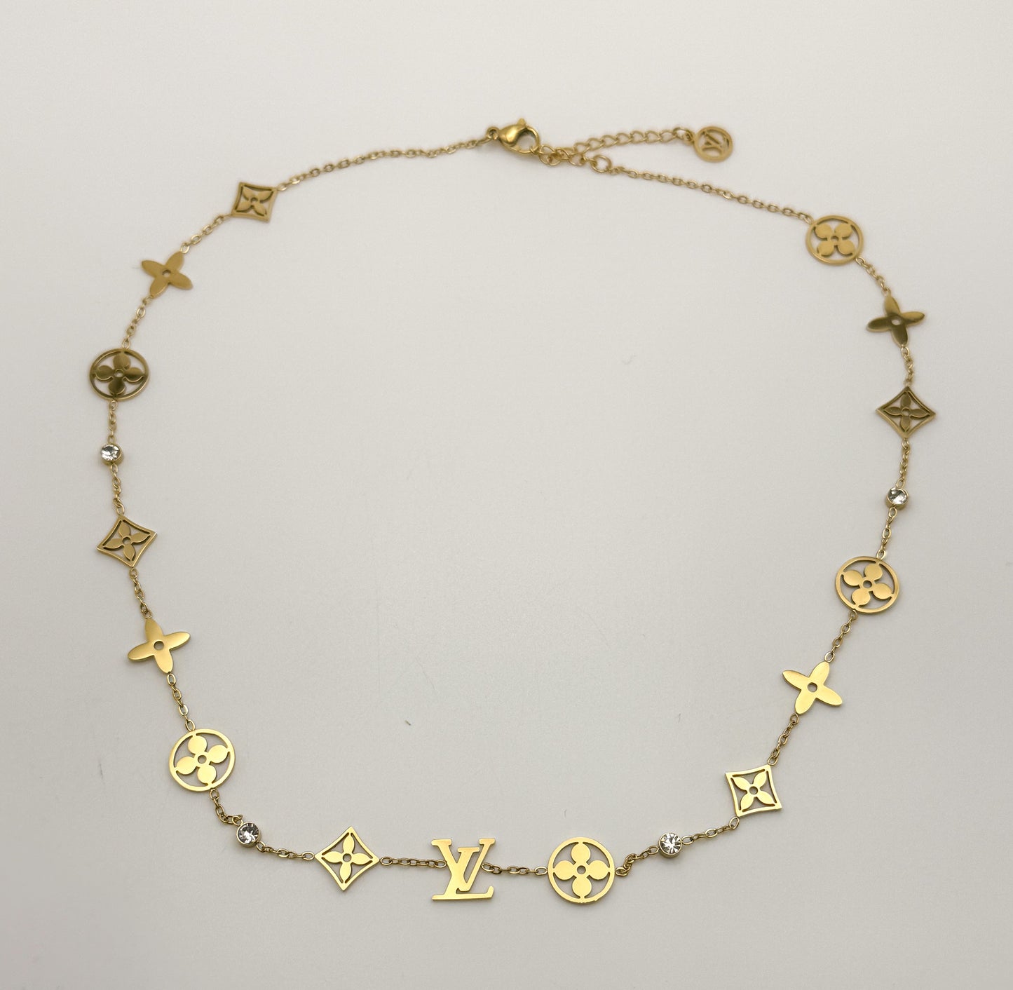LV Designer Logo Gold Stainless Steel Necklace