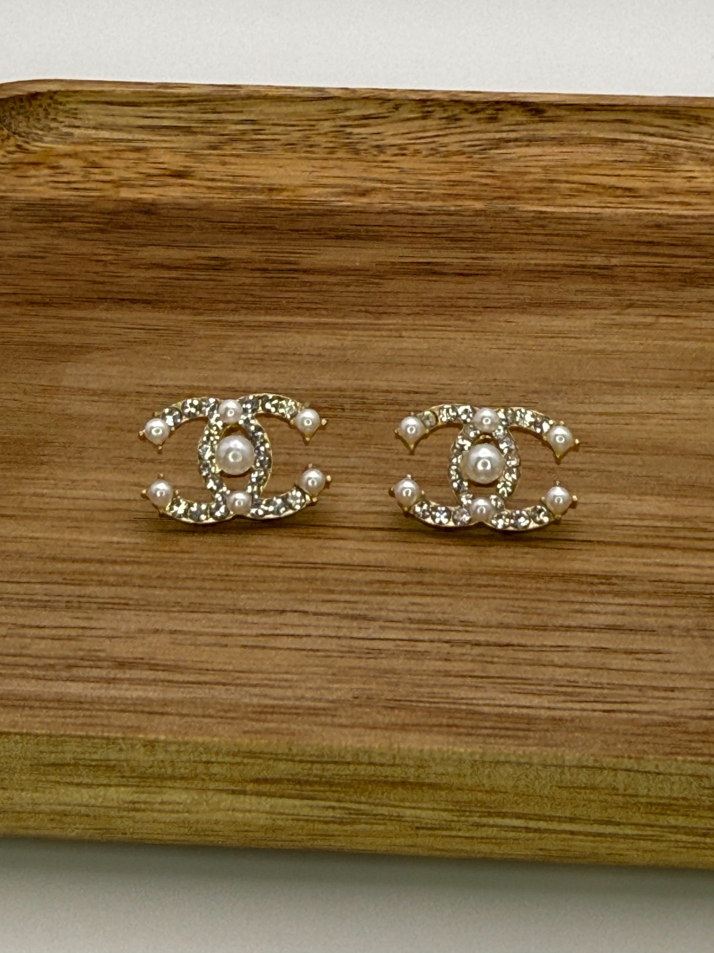 Small CC Designer Gold or Silver Stud Earrings