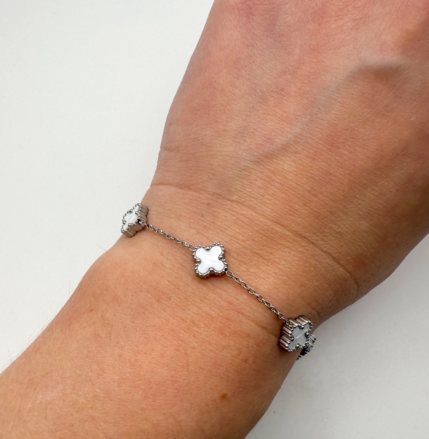 Mini Silver Clover Chain Link Adjustable Bracelets