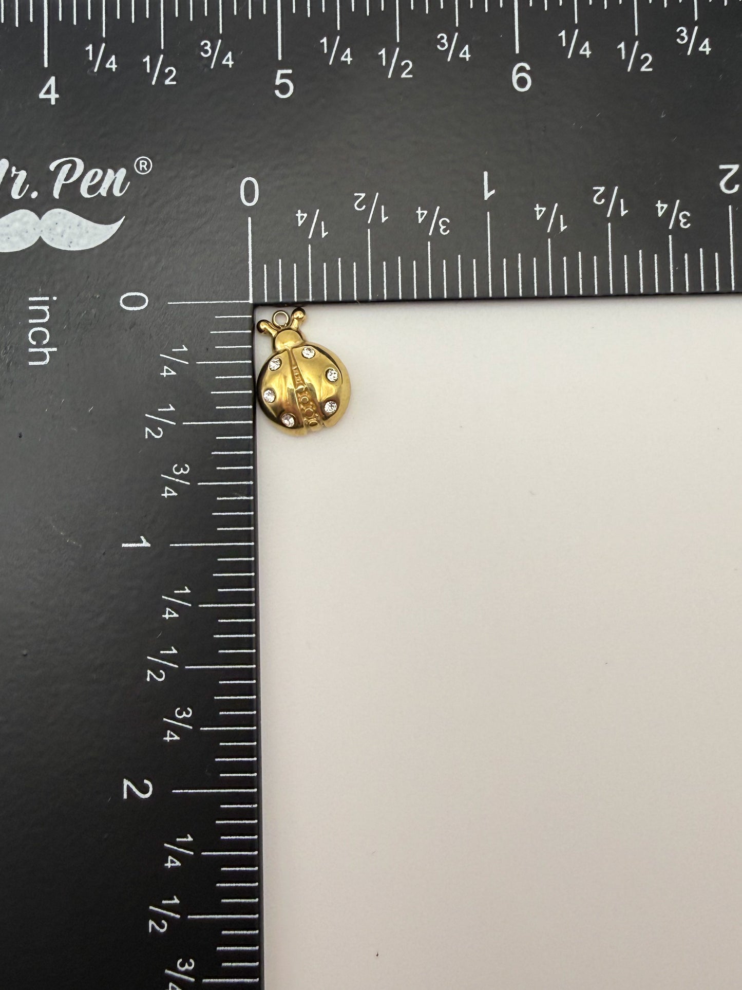 Stainless Steel Gold Ladybug with Zircon Charm