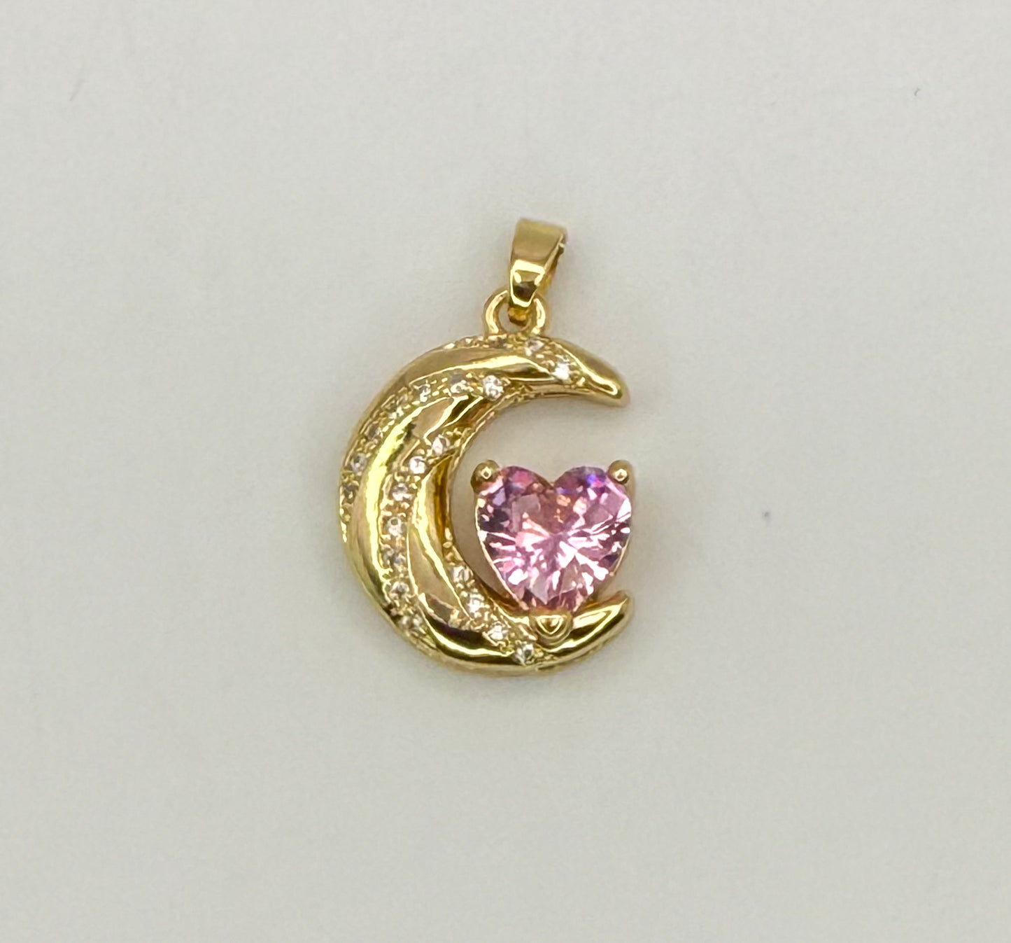 High Quality Gold Crescent Moon Zircon Heart Pendant