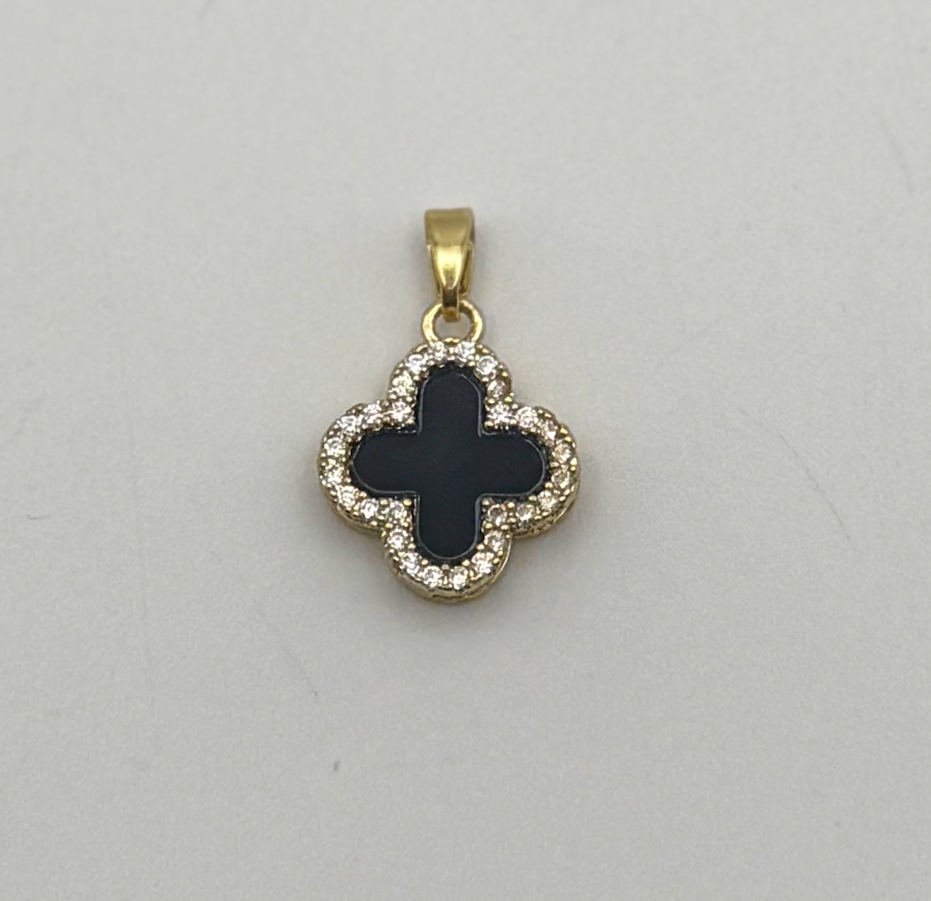 Reversible Black & White Gold or Silver Fancy Clover Pendant