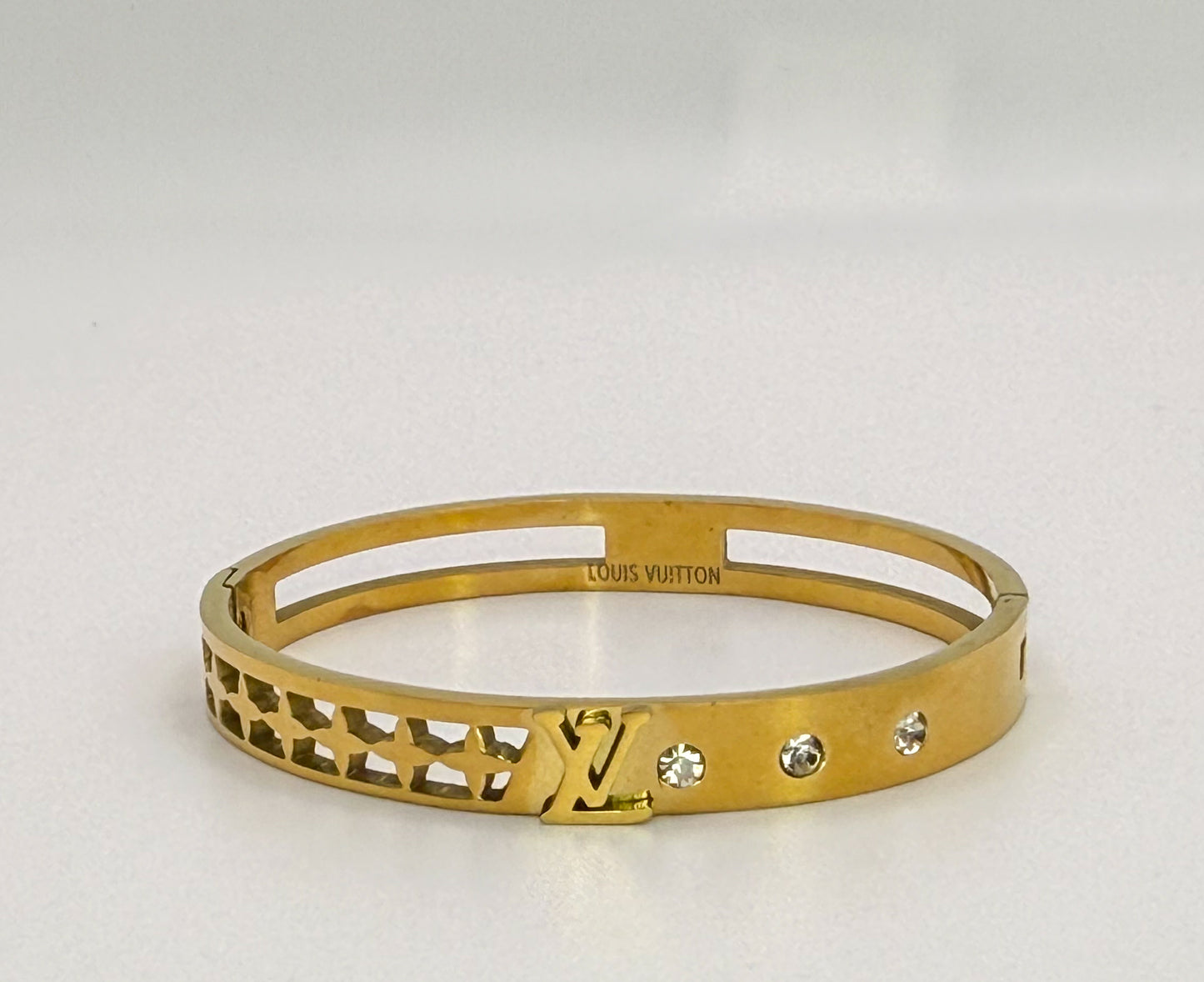 High Quality LV Designer Gold Stainless Bangle Bracelet with Mini Designer Stamp