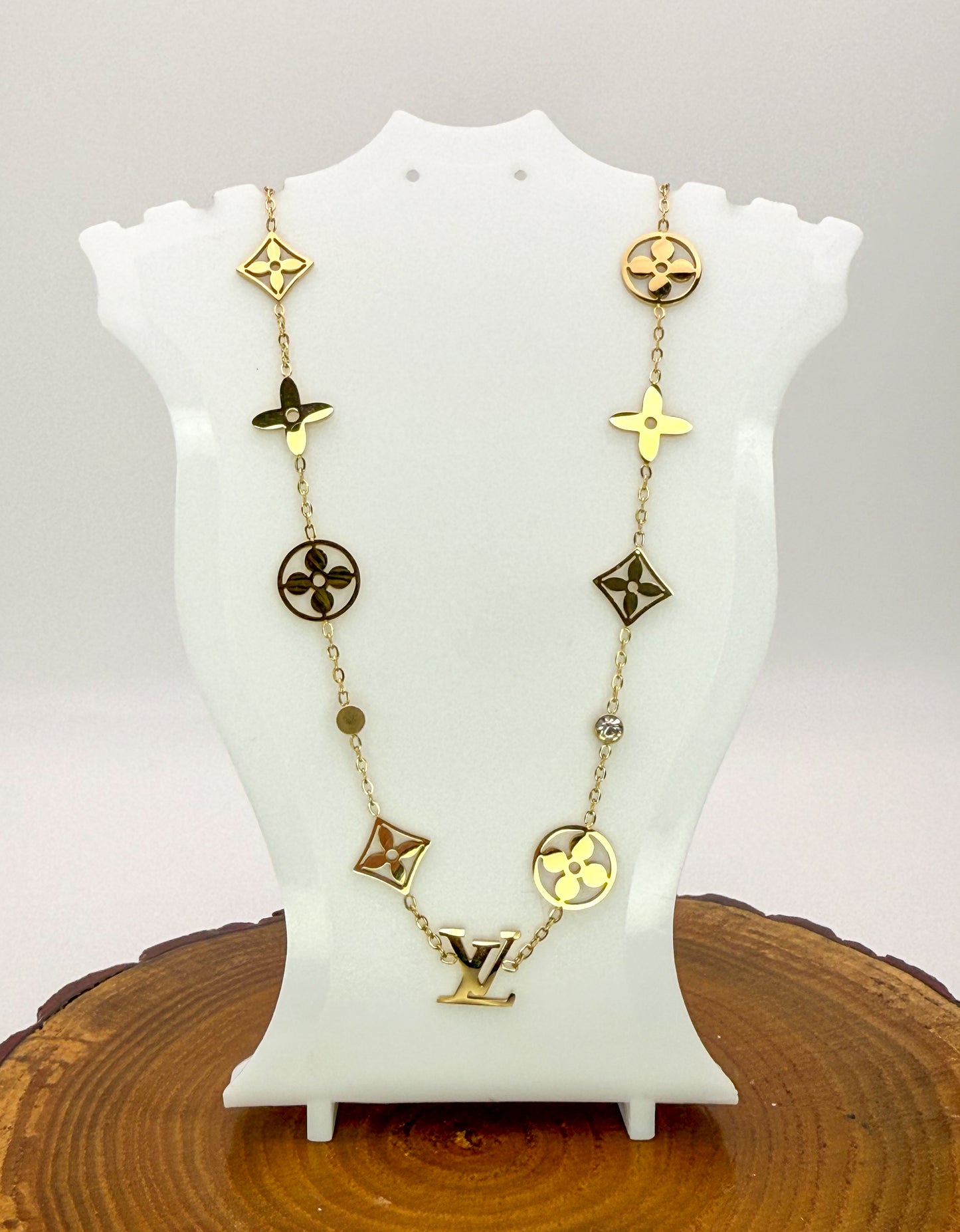 LV Designer Logo Gold Stainless Steel Necklace