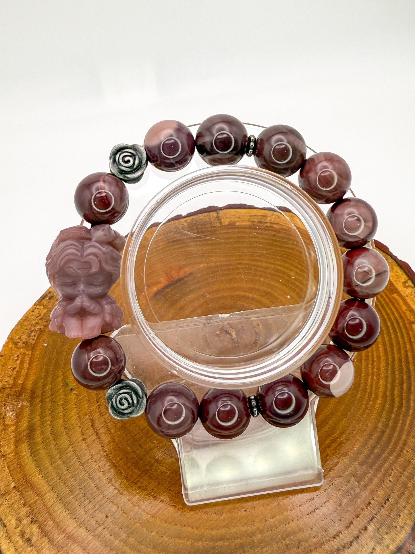 Natural Purple Alashan Agate Gemstone Phoenix Girl Adjustable Stretch Bracelet