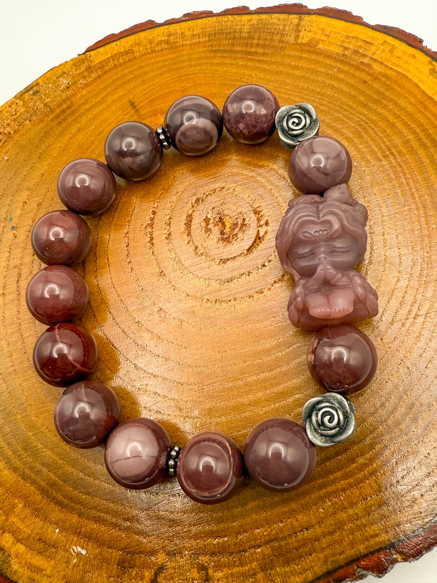 Natural Purple Alashan Agate Gemstone Phoenix Girl Adjustable Stretch Bracelet