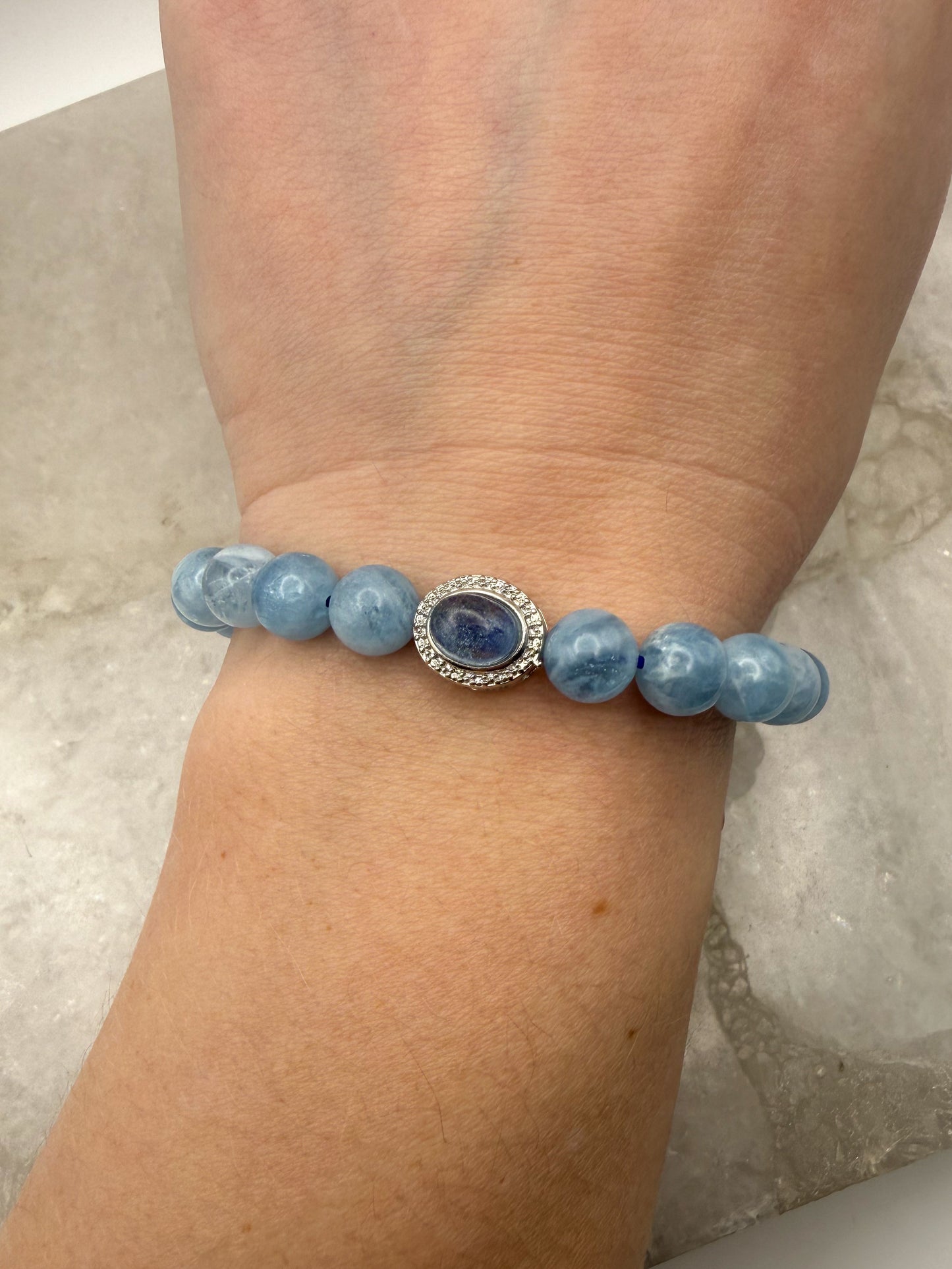 Natural Aquamarine Crystal Stretchy Bracelet