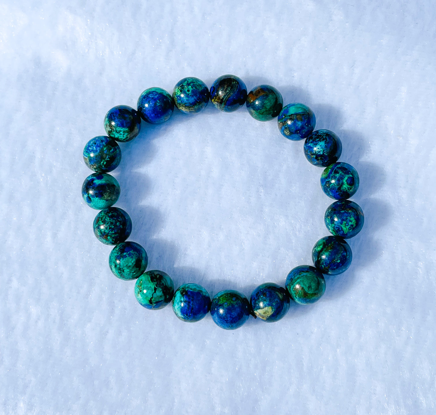 Natural Azurite with Malachite Crystal Beaded Stretch Adjustable Bracelet