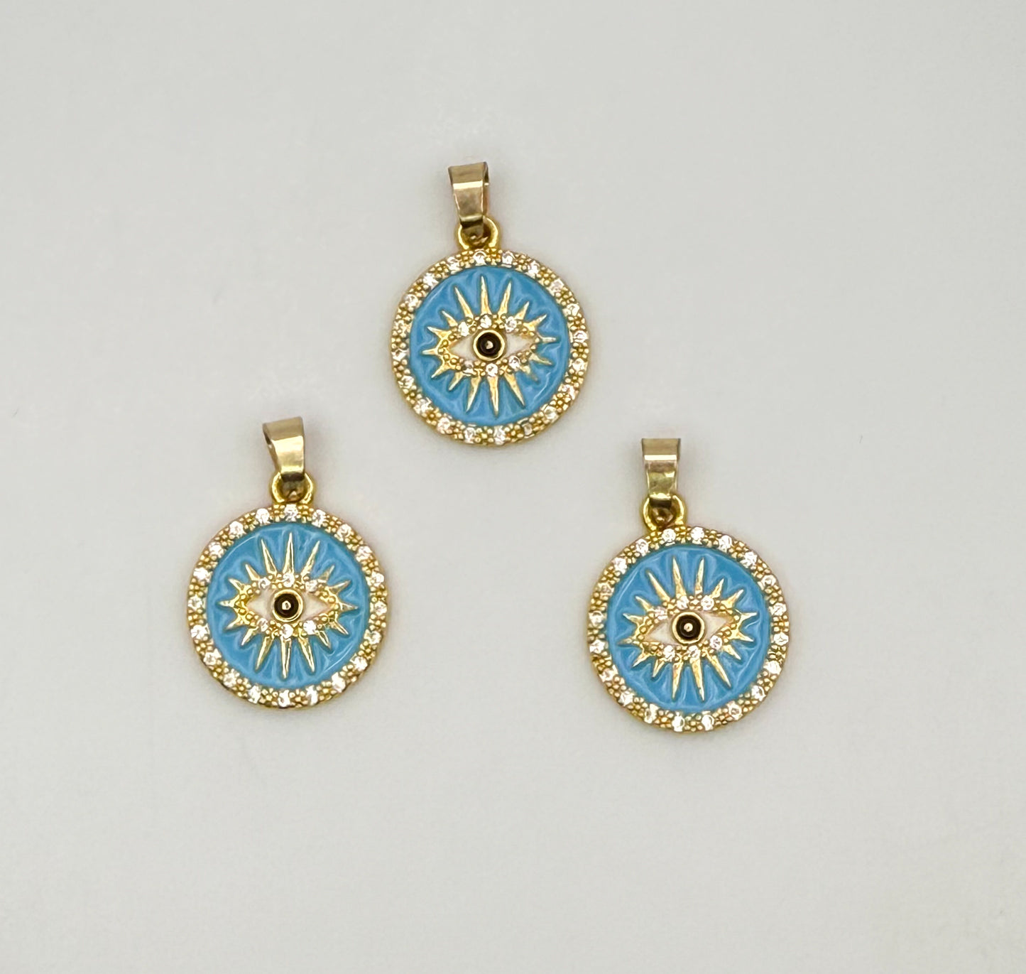 Round Gold Shining Evil Eye DIY Pendant Charms