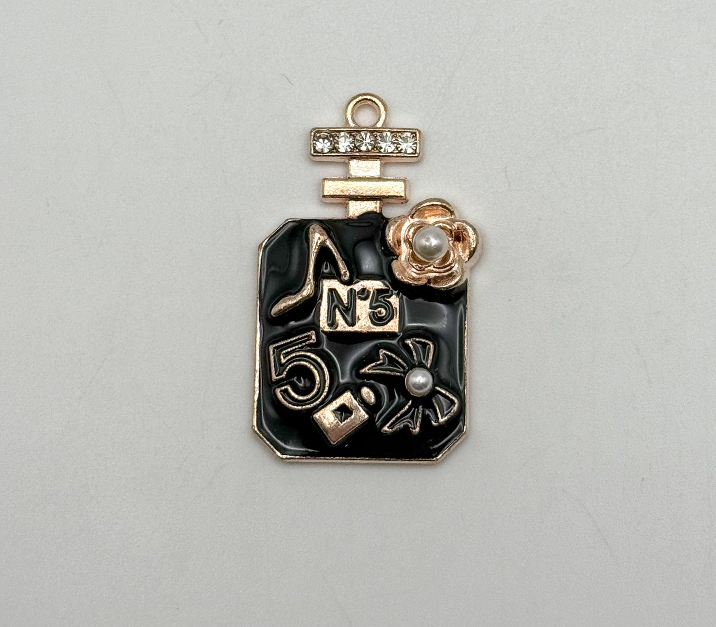 Black & White Enameled Gold #5 Perfume Bottle DIY Metal Charms
