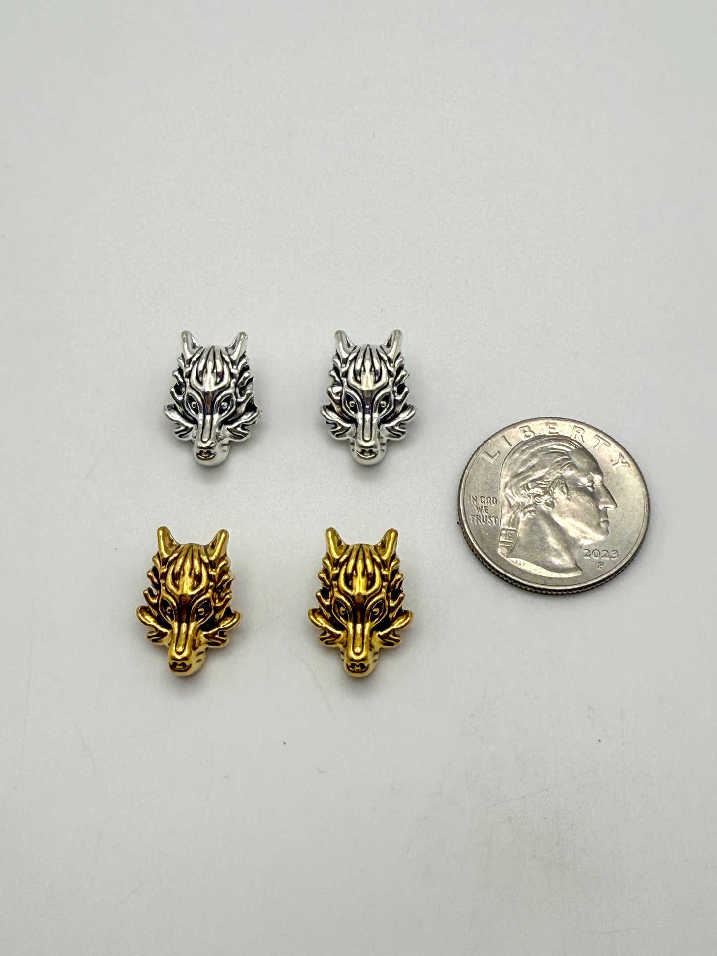 Wolf Head Gold & Silver Spacer Charm Beads