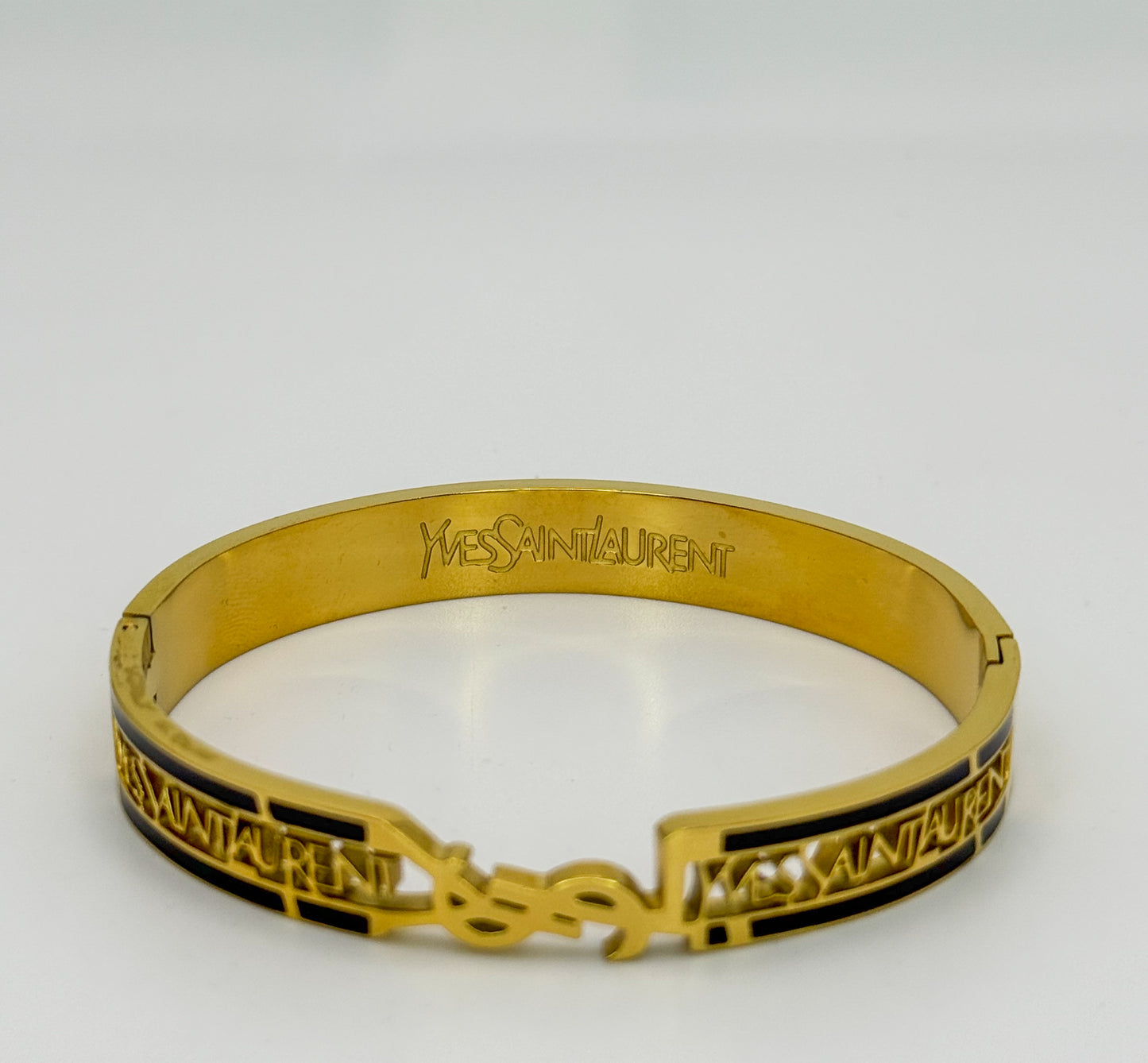 High Quality YSL Designer Gold Stainless Steel Bangle Bracelet with Designer Stamp