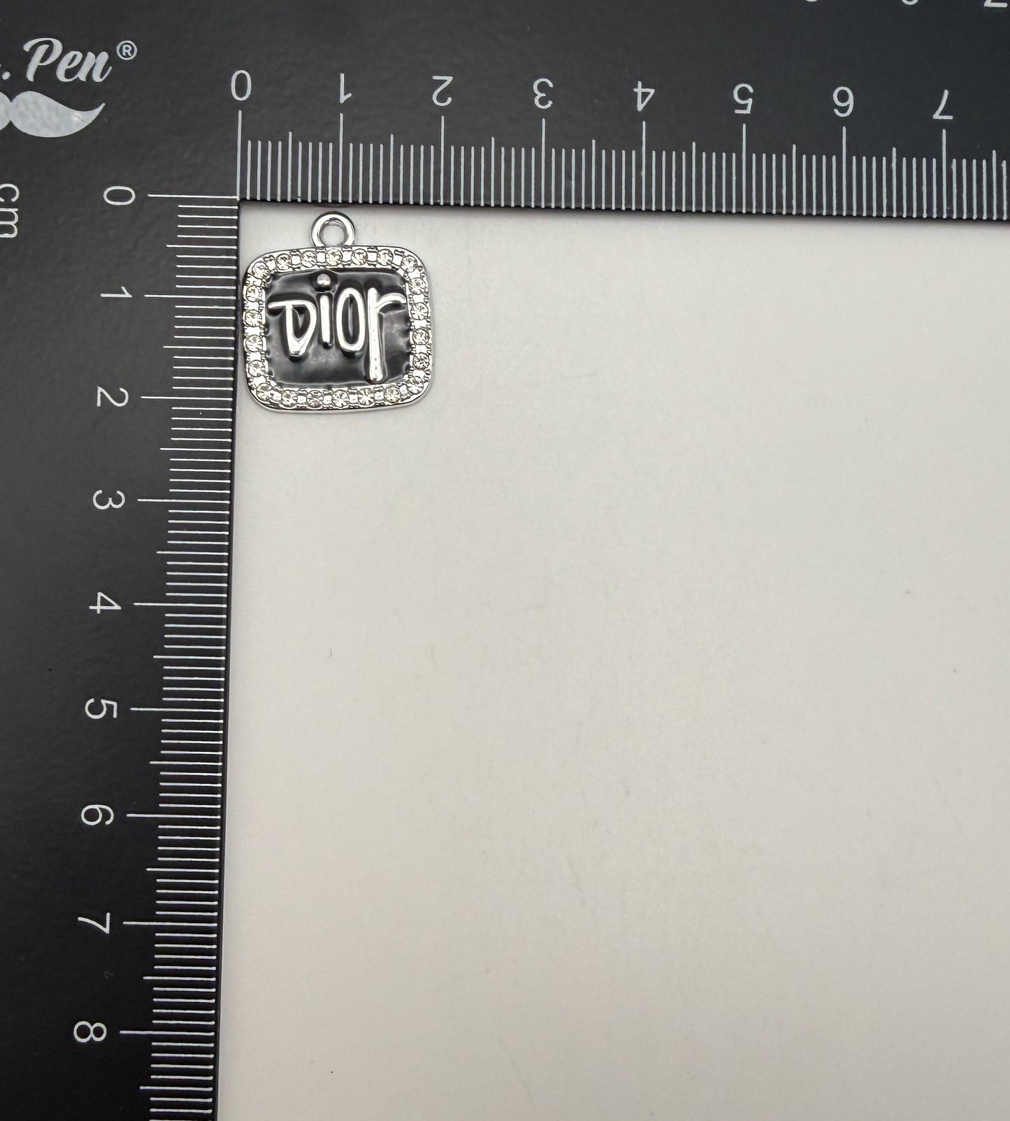 Silver & Black Dior Designer Rectangle Metal DIY Charms