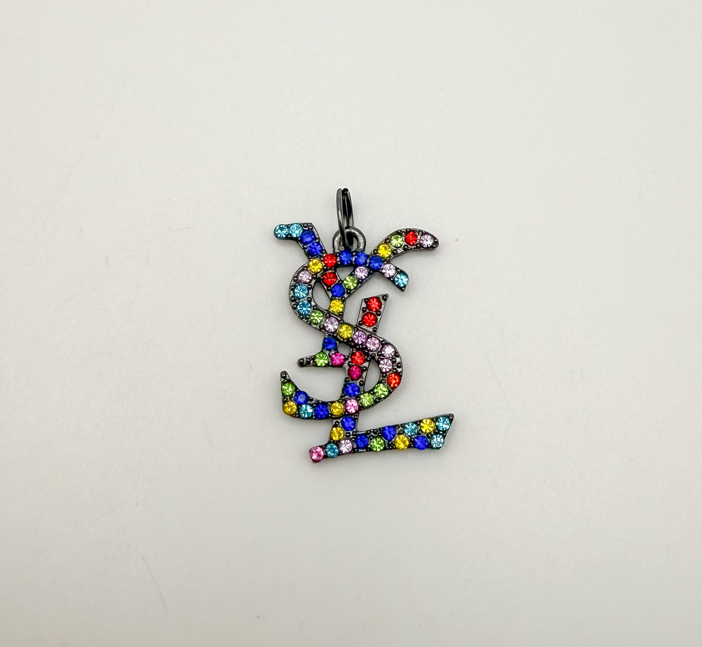 Big YSL Designer Rhinestone covered Black Metal DIY Pendant Charms