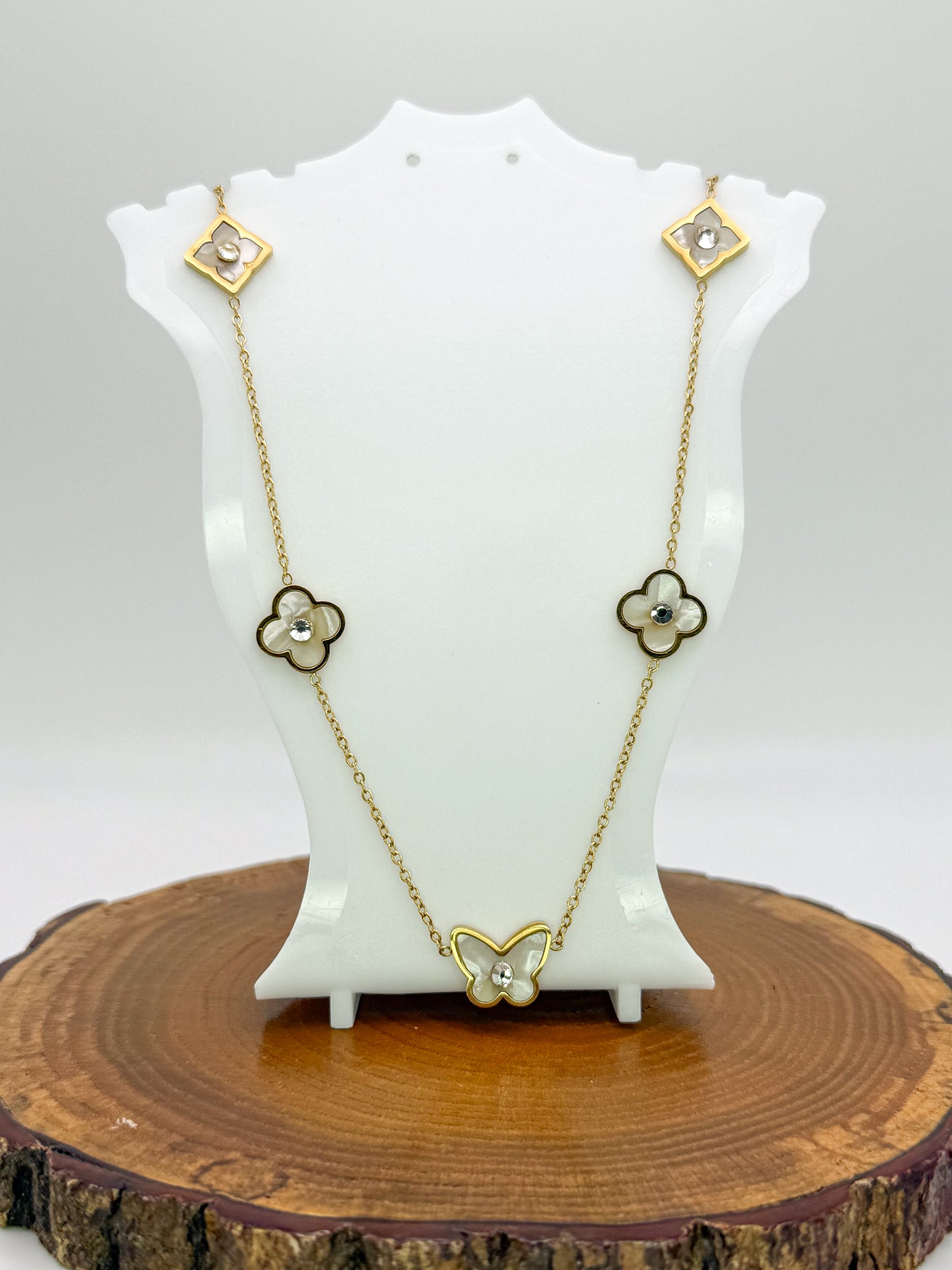Mother of Pearl Designer Logo Gold Stainless Steel Necklace