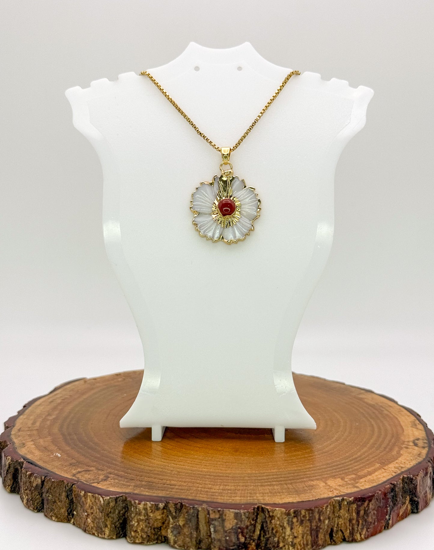 Nature’s Beauty Necklace-Natural Shell with Natural Turquoise Gemstone, Gold Stainless Steel Pendant Necklace
