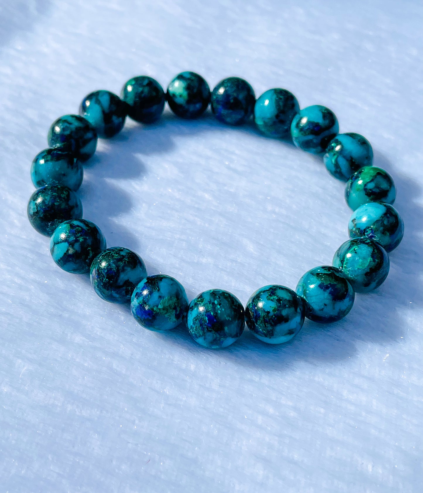 Natural Azurite with Malachite Crystal Beaded Stretch Adjustable Bracelet
