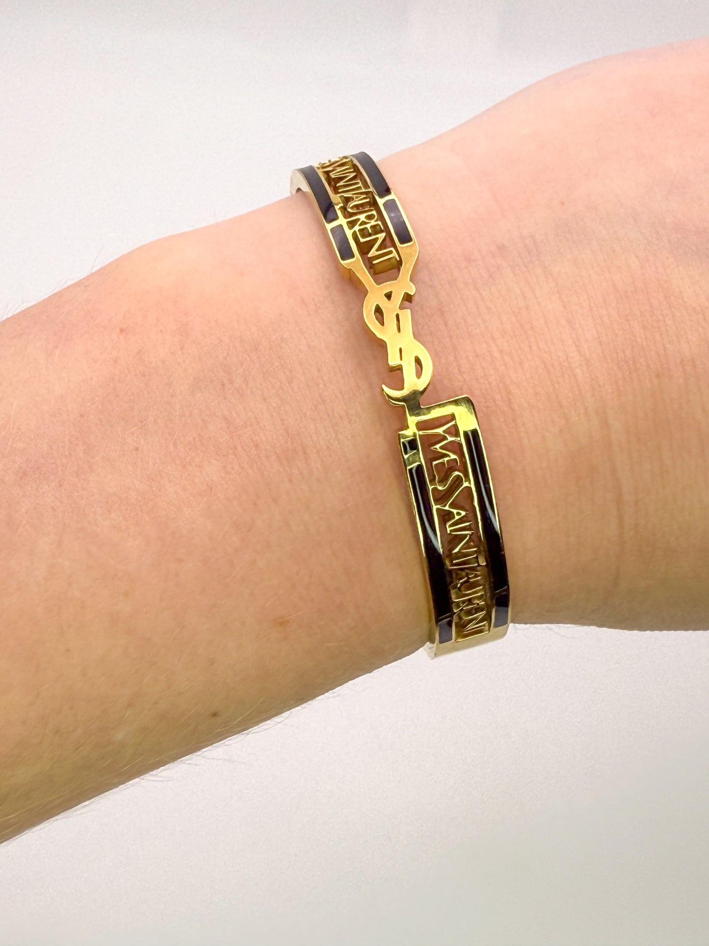 High Quality YSL Designer Gold Stainless Steel Bangle Bracelet with Designer Stamp
