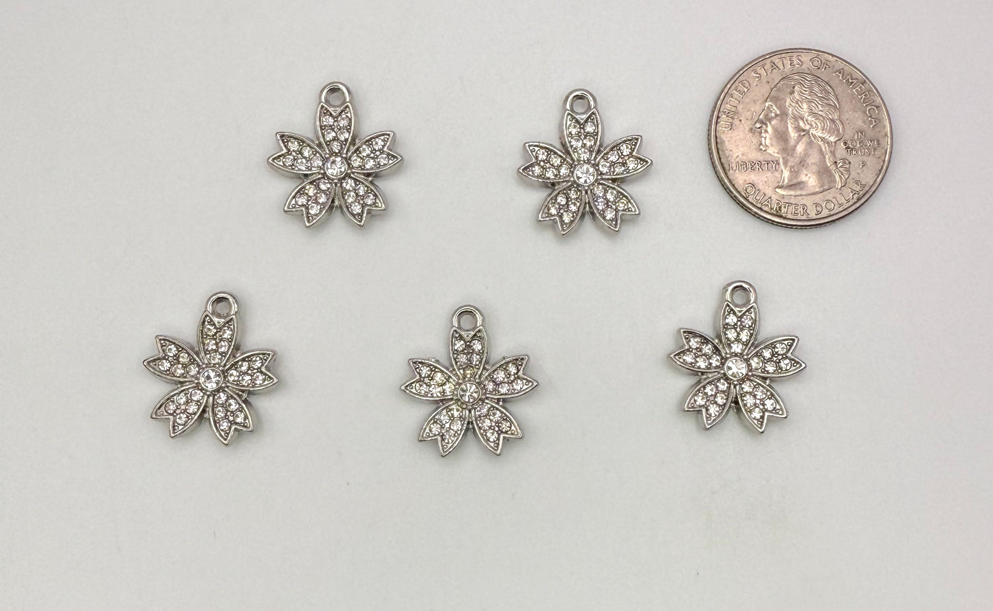 Silver Rhinestone Sakura Flower DIY Charms