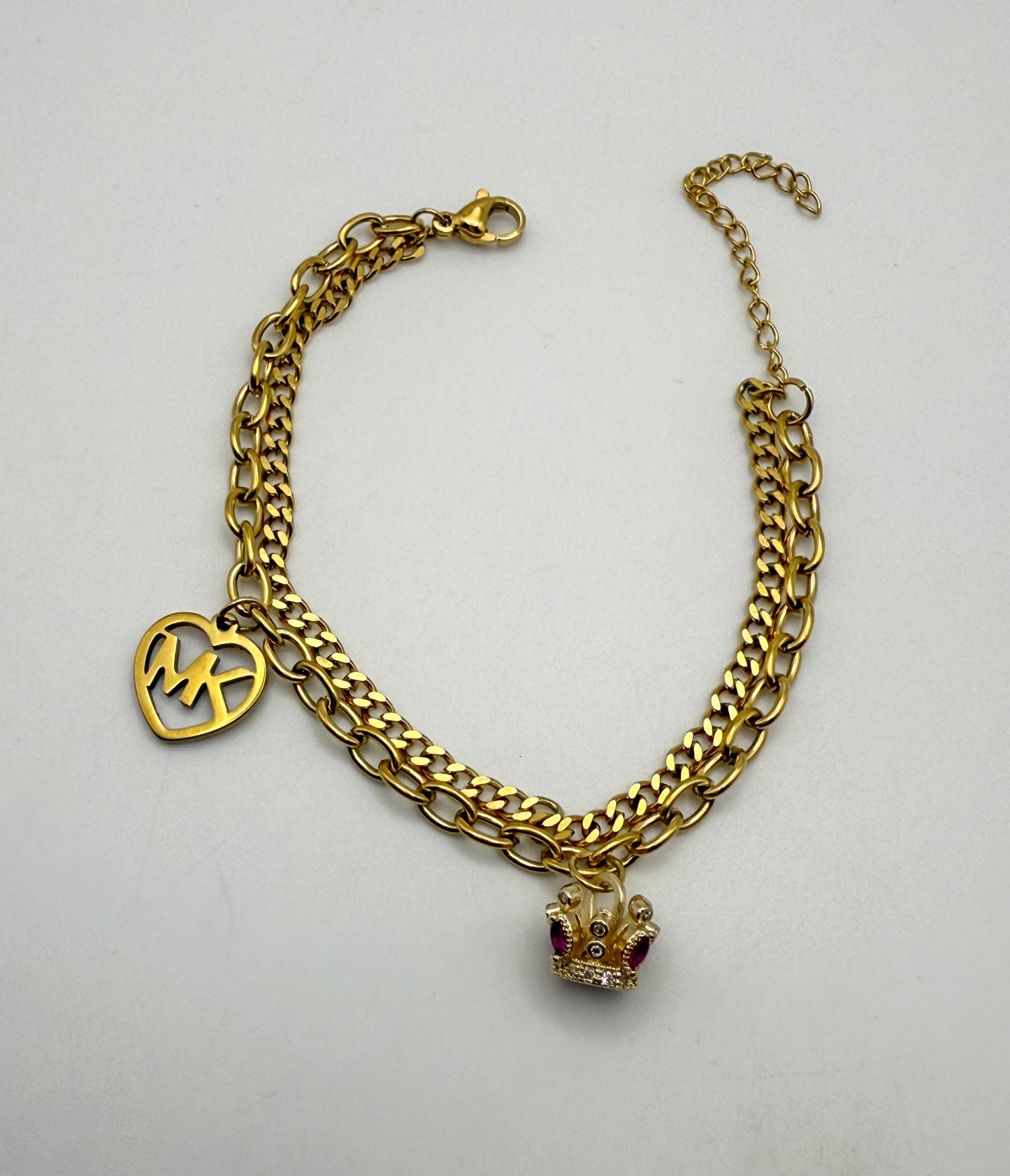 Gold MK Designer Double Layer Charm Bracelet